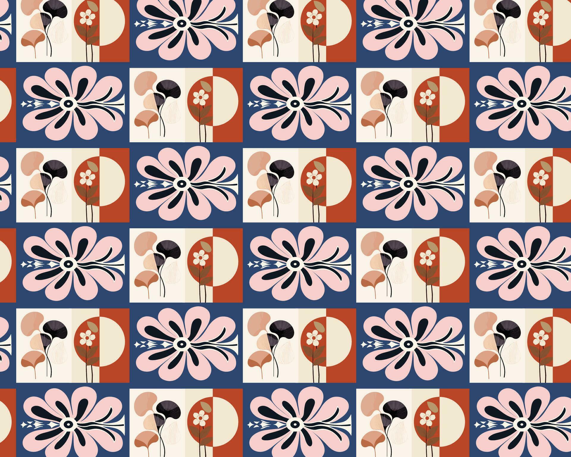 Flowers on Pink and Blue Floral Pattern Stock Free