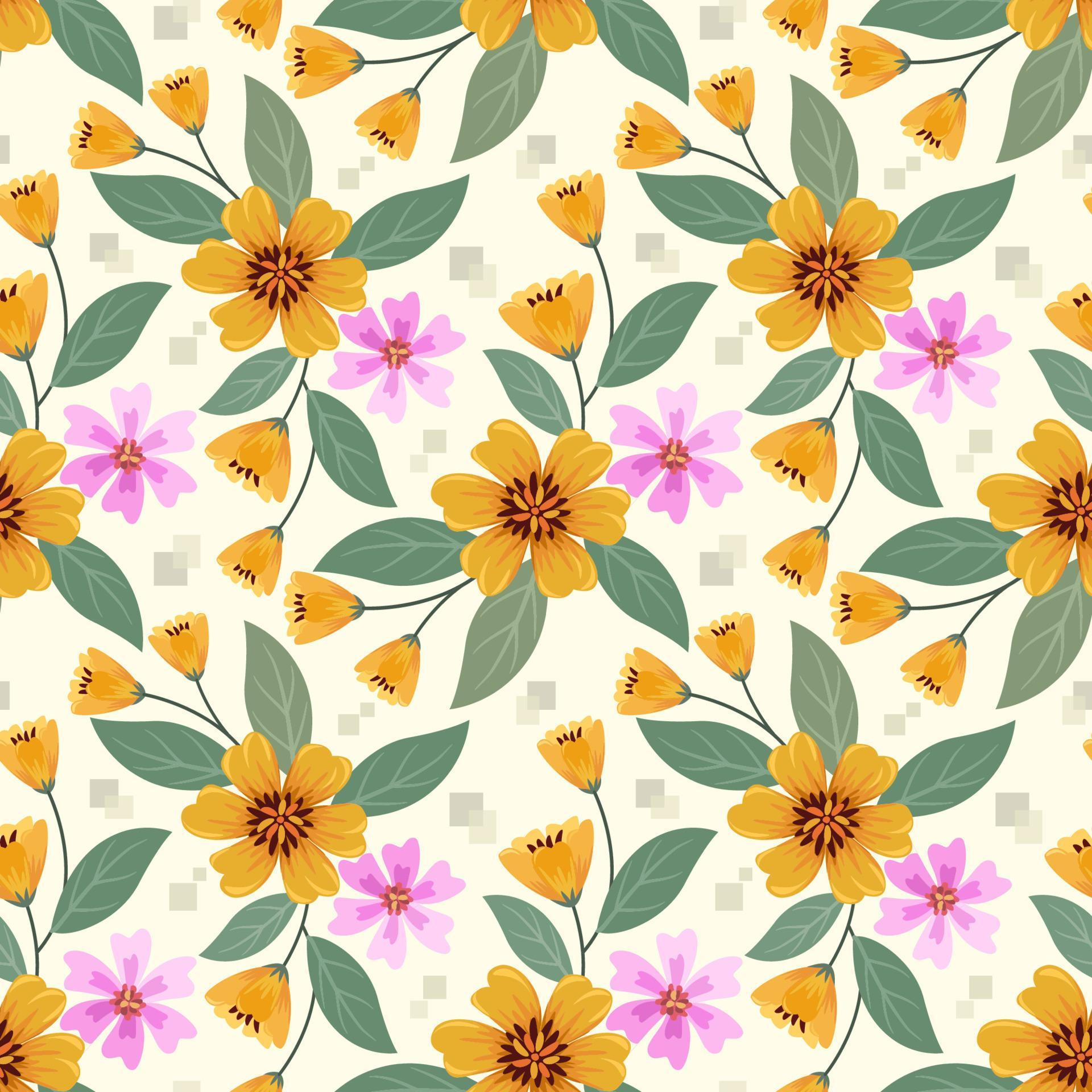 Colorful hand draw yellow and pink flowers pattern. Stock Free