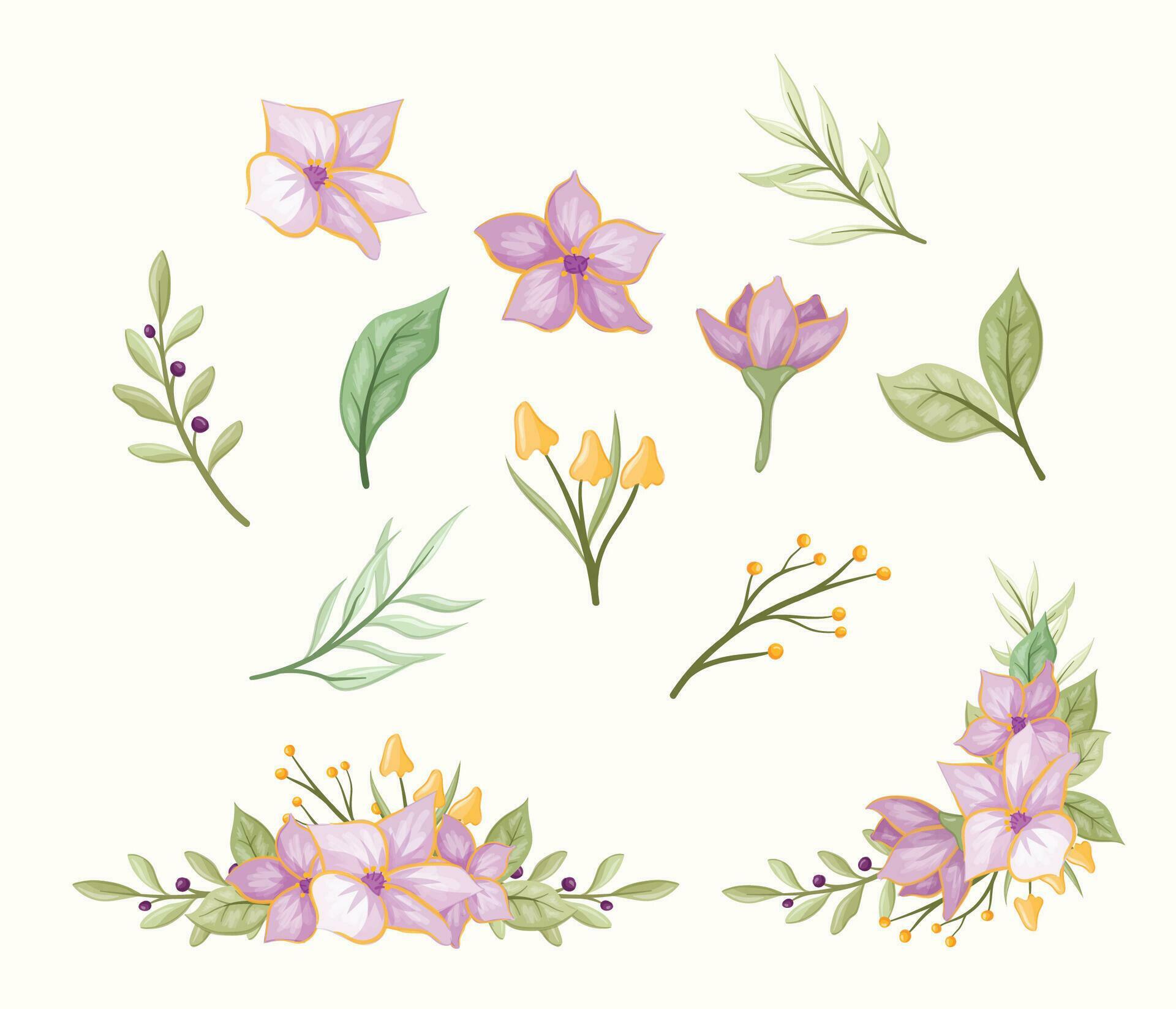 purple and gold flowers collection Stock Free