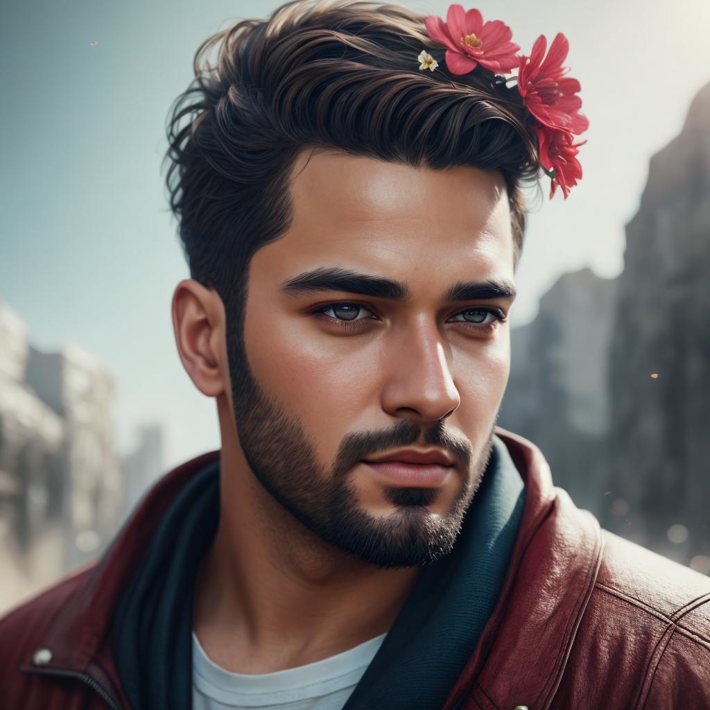 Homem com flores na by @ai_generated