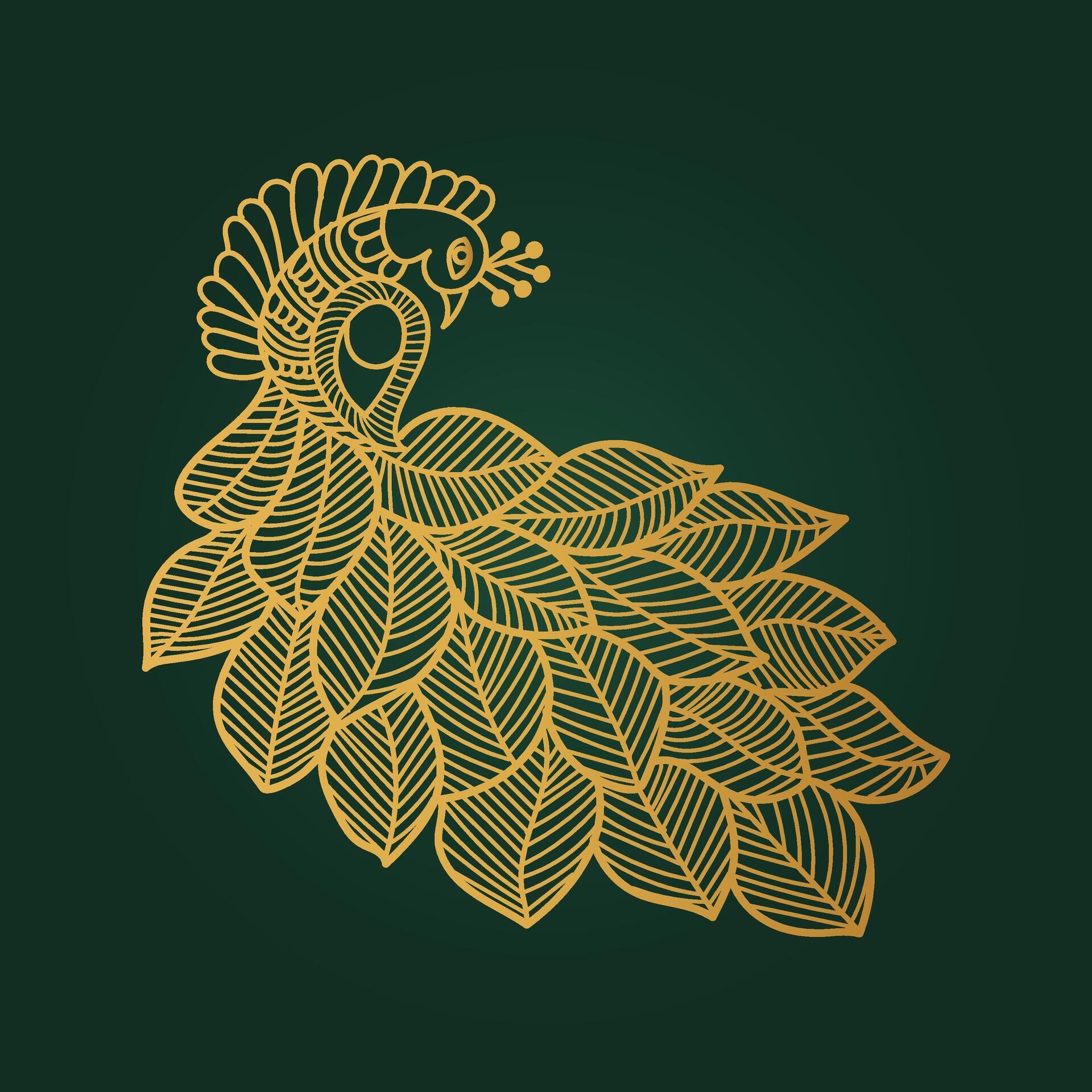 Golden Peacock and flower hand drawn Stock Free Stock Free