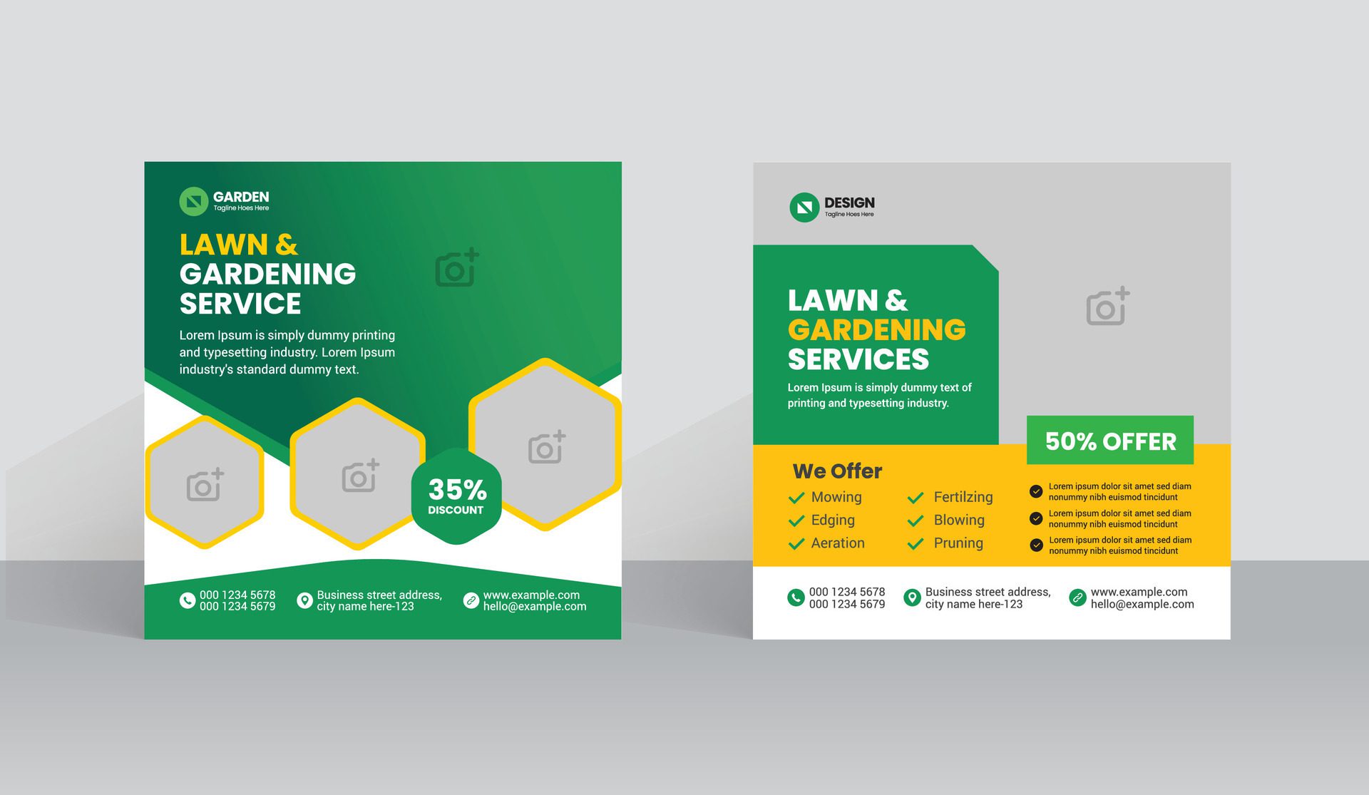 Lawn Mower Garden or Landscaping Service Social Media Post and Web Banner Template. Mowing poster design, leaflet. grass, equipment, gardener Free Vector