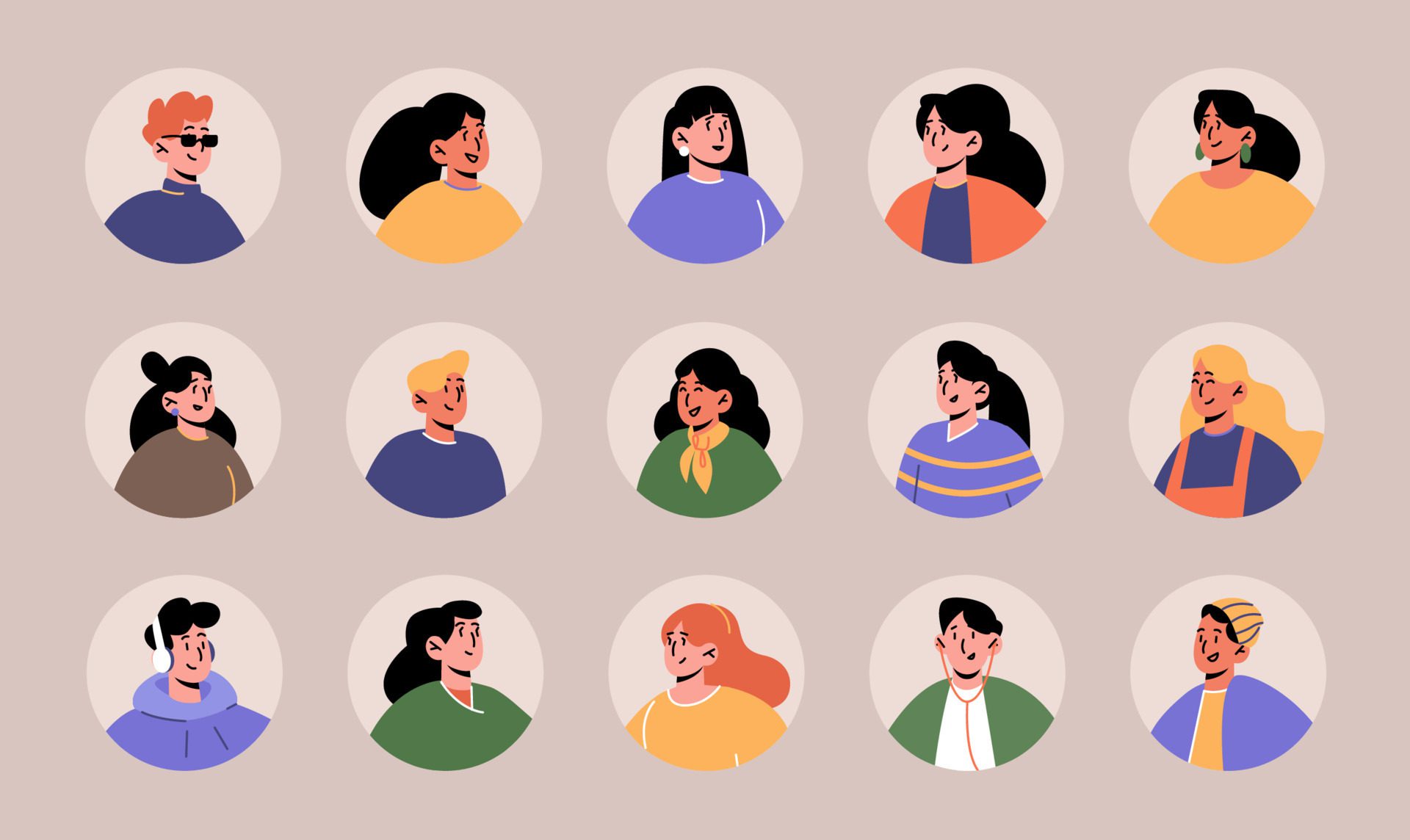 Set people avatars male or female characters faces Free Vector