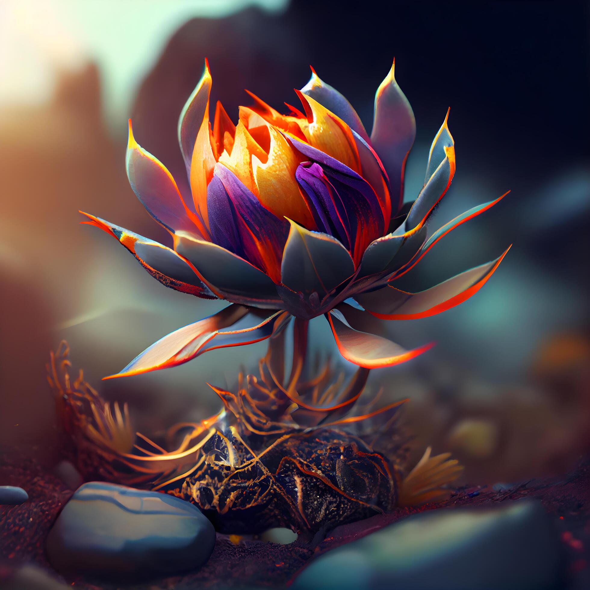 3D rendering of a lotus flower in a surreal style., Image Stock Free