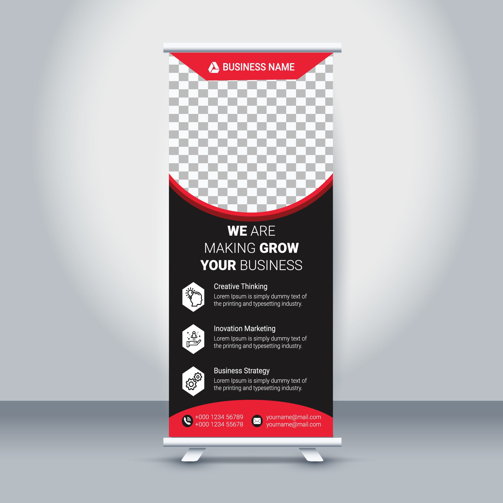 Red and Black Corporate Roll Up Banner Free Vector