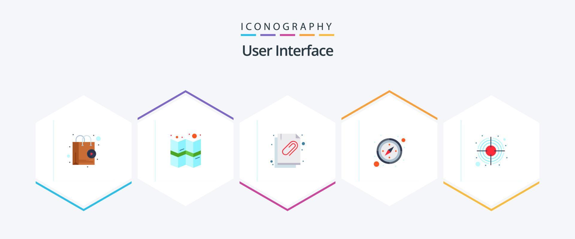 User Interface 25 Flat icon pack including target. arrow. attachment. focus. direction Stock Free