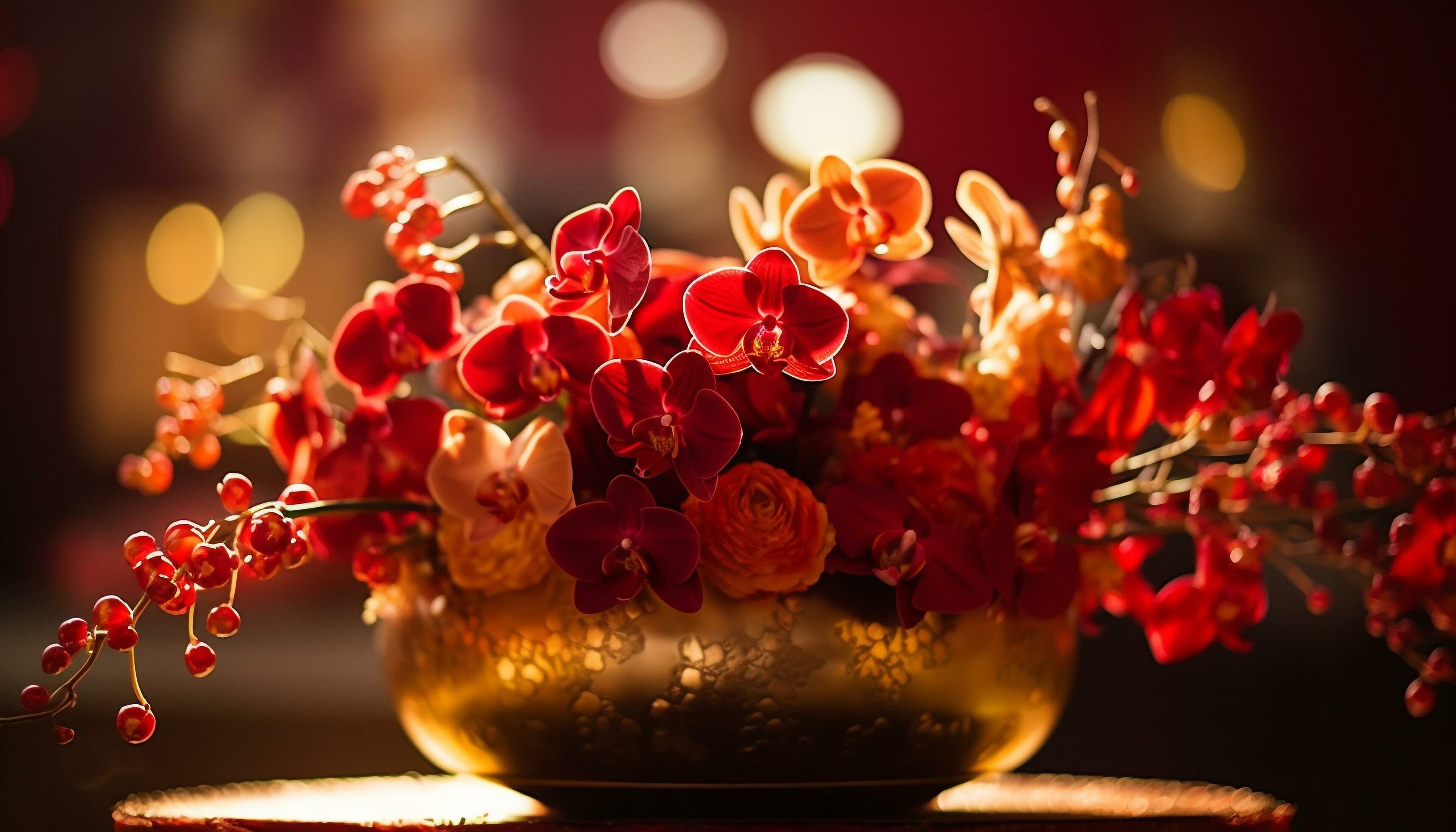 A vibrant bouquet of multi colored flowers illuminates the rustic table generated by AI Stock Free