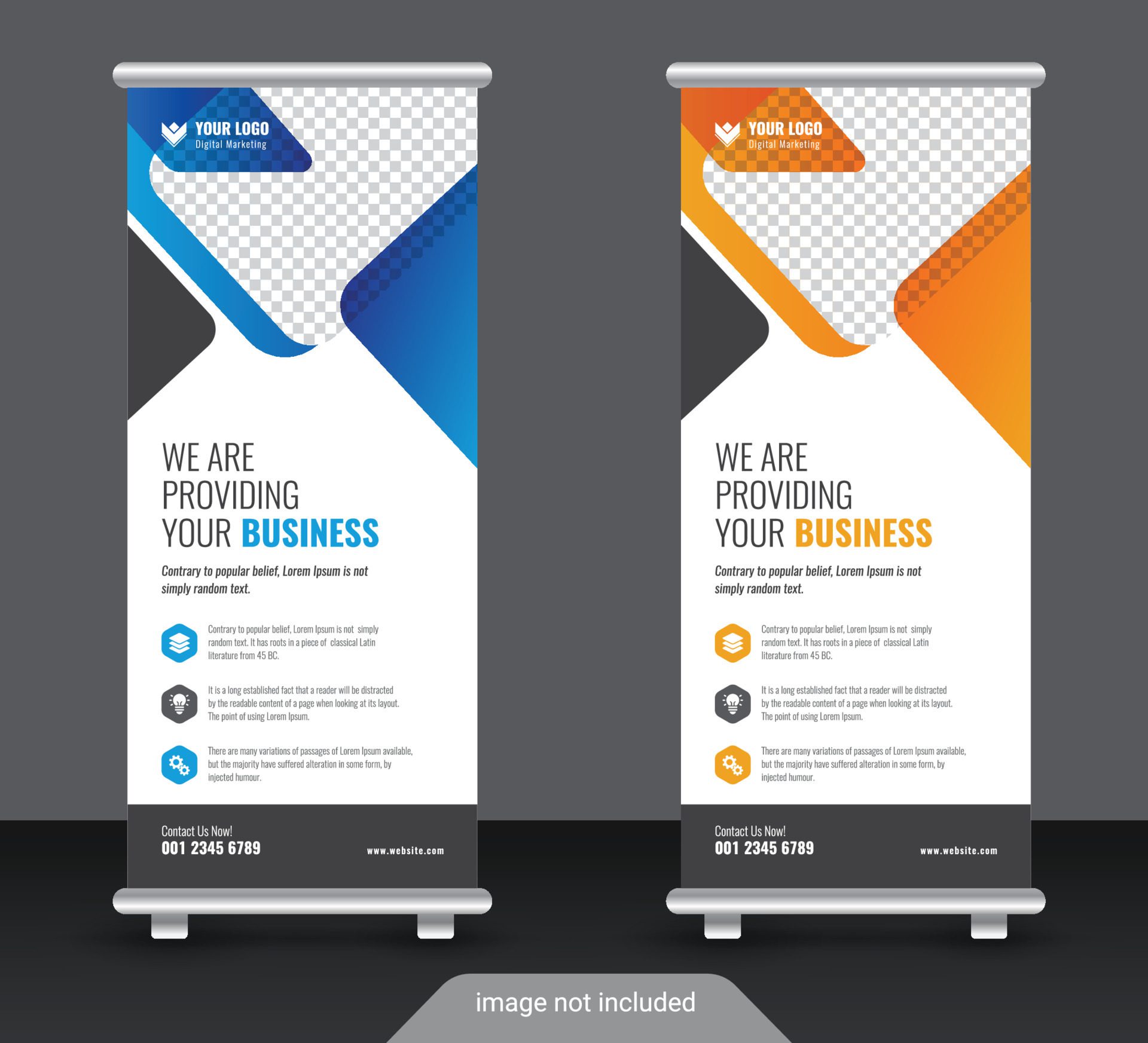 Corporate colorful roll up standee banner design template Free Vector