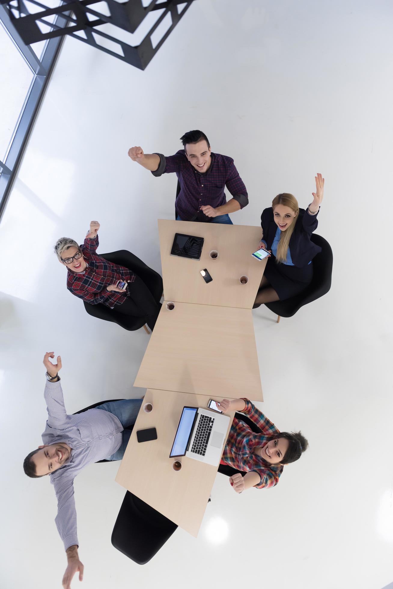 aerial view of business people group on meeting Stock Free