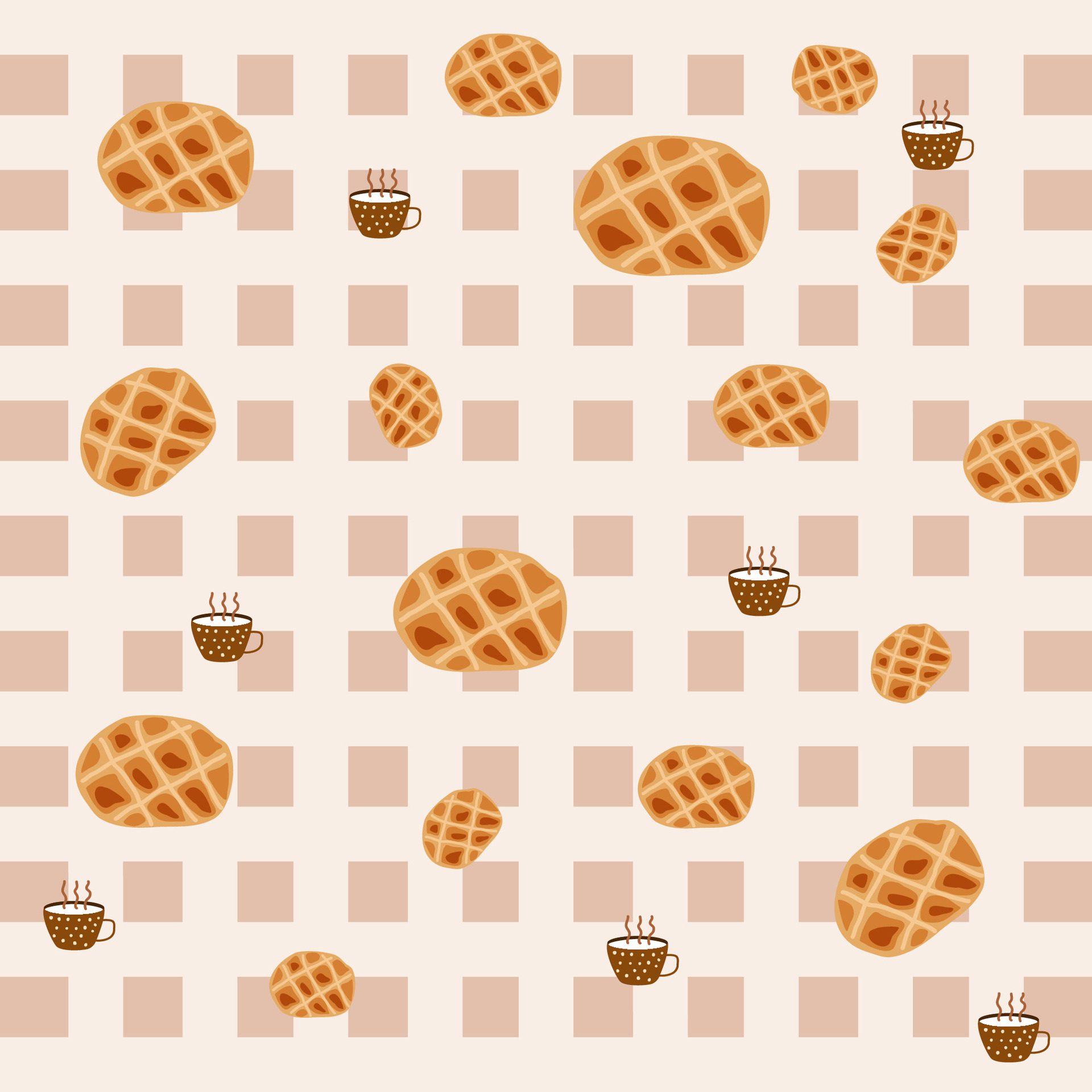 Waffle and coffee pattern. Pastry pattern for wallpaper, surface design and fabric pattern Free Vector