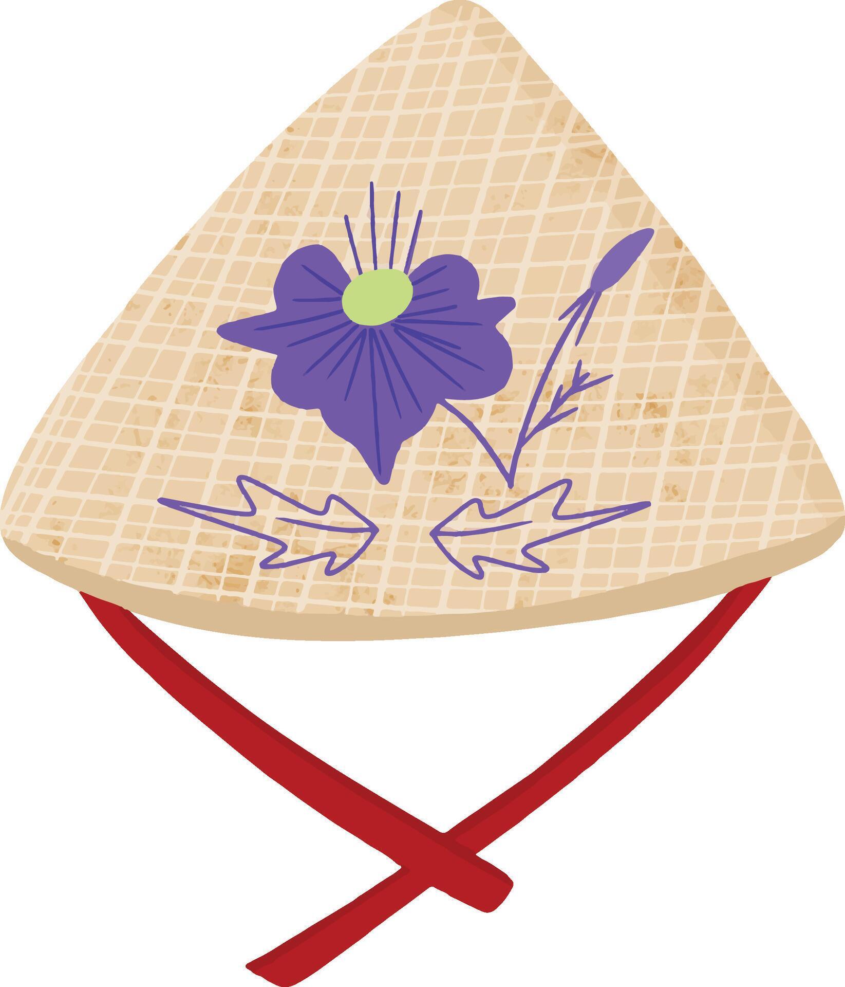 Vietnamese Traditional Bamboo Hat With Flower Stock Free