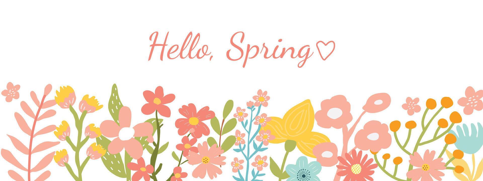 Hello Spring Flowers Text Background Stock Free