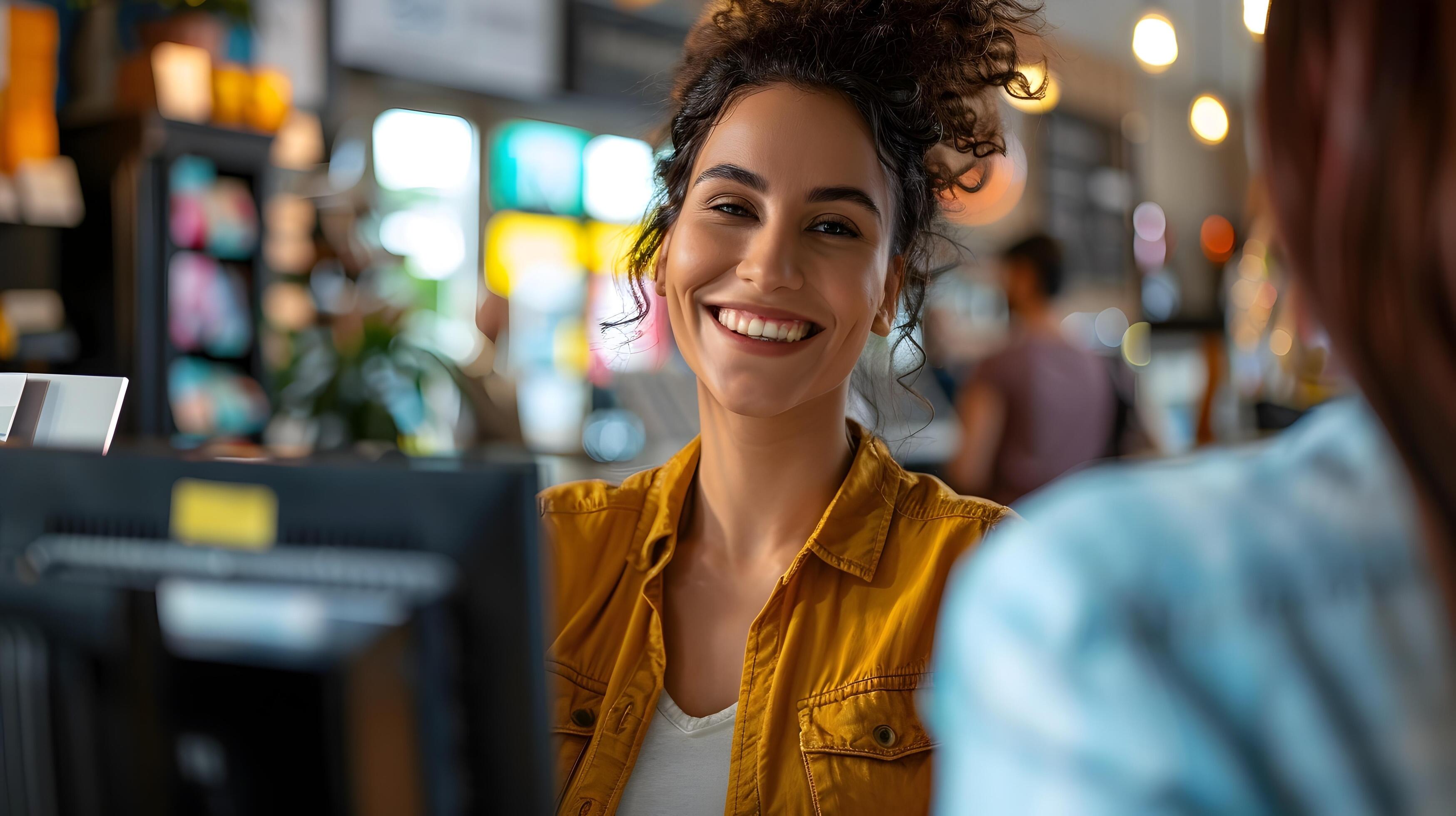 Upbeat Young Retail Employee Displaying Positive Attitude Stock Free