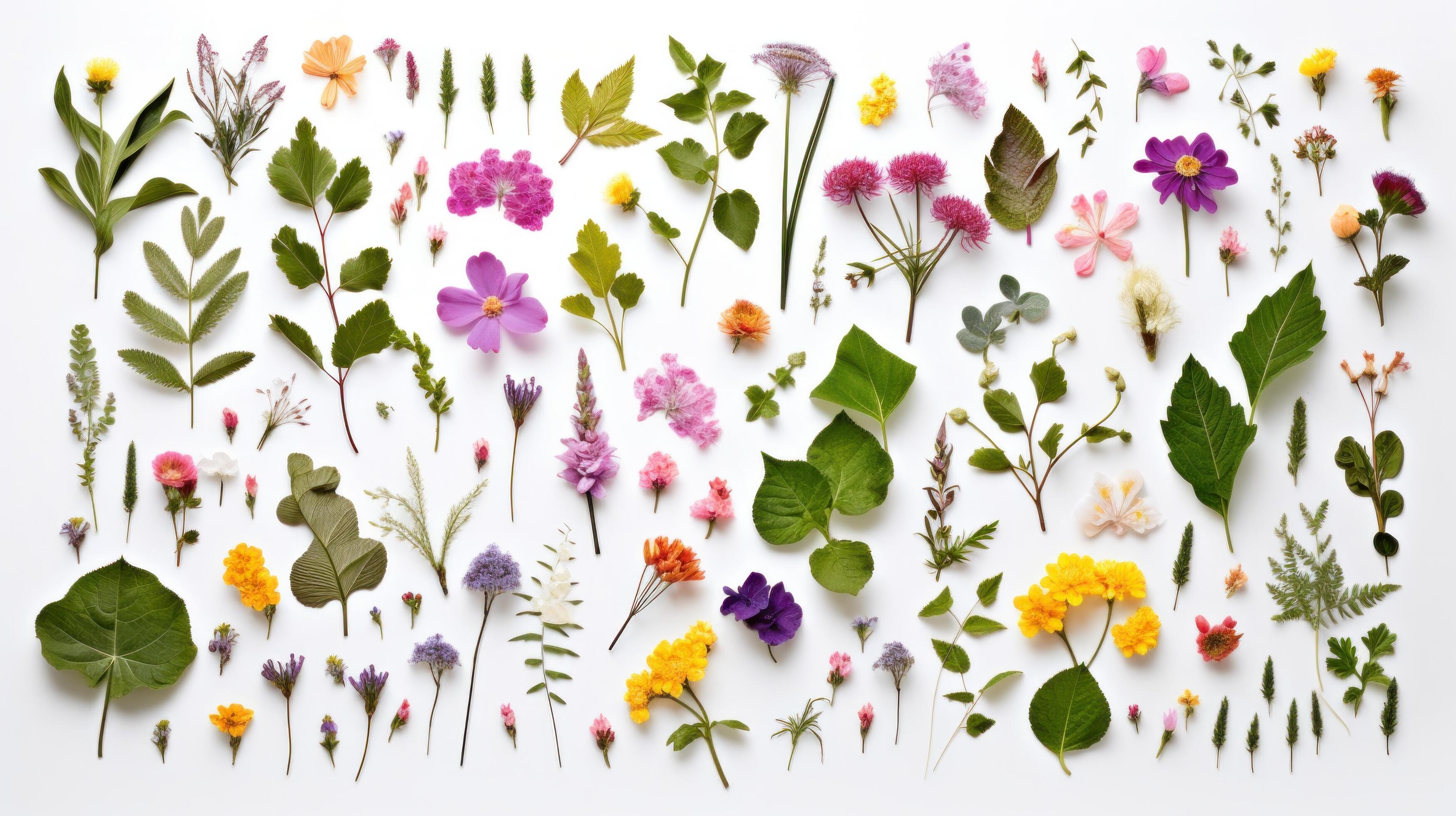 Assortment leaves and flowers. Illustration Stock Free