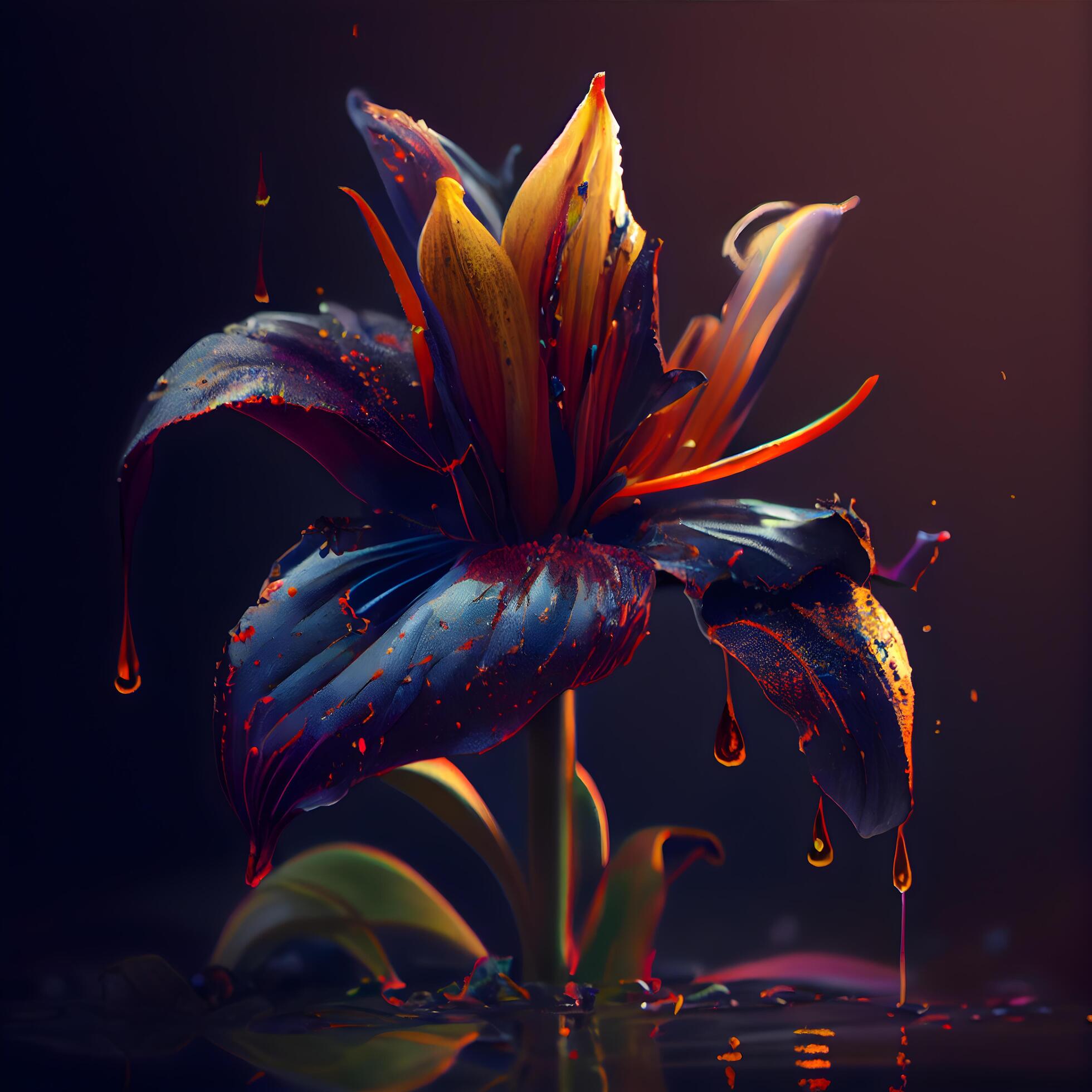 Beautiful lily flower with drops of water on a dark background, Image Stock Free