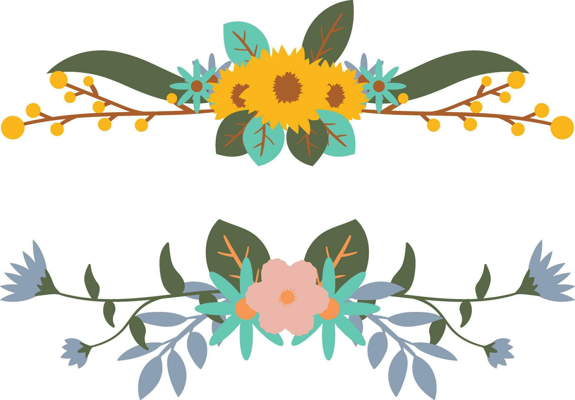 Vector set of floral wreaths with sunflowers, leaves and branches Stock Free