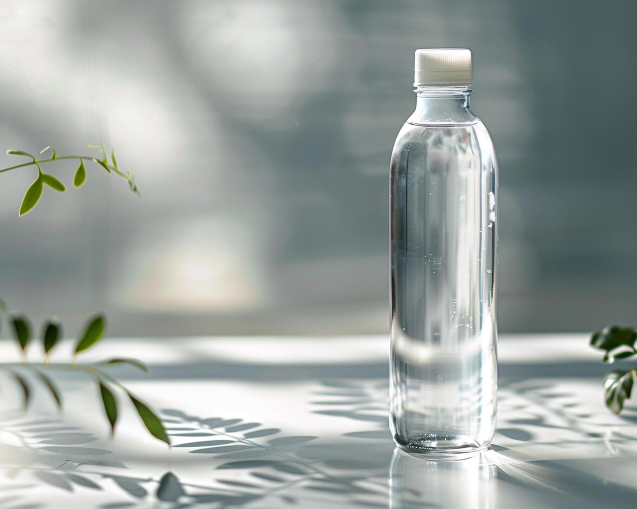 a bottle of water sitting on a table Stock Free