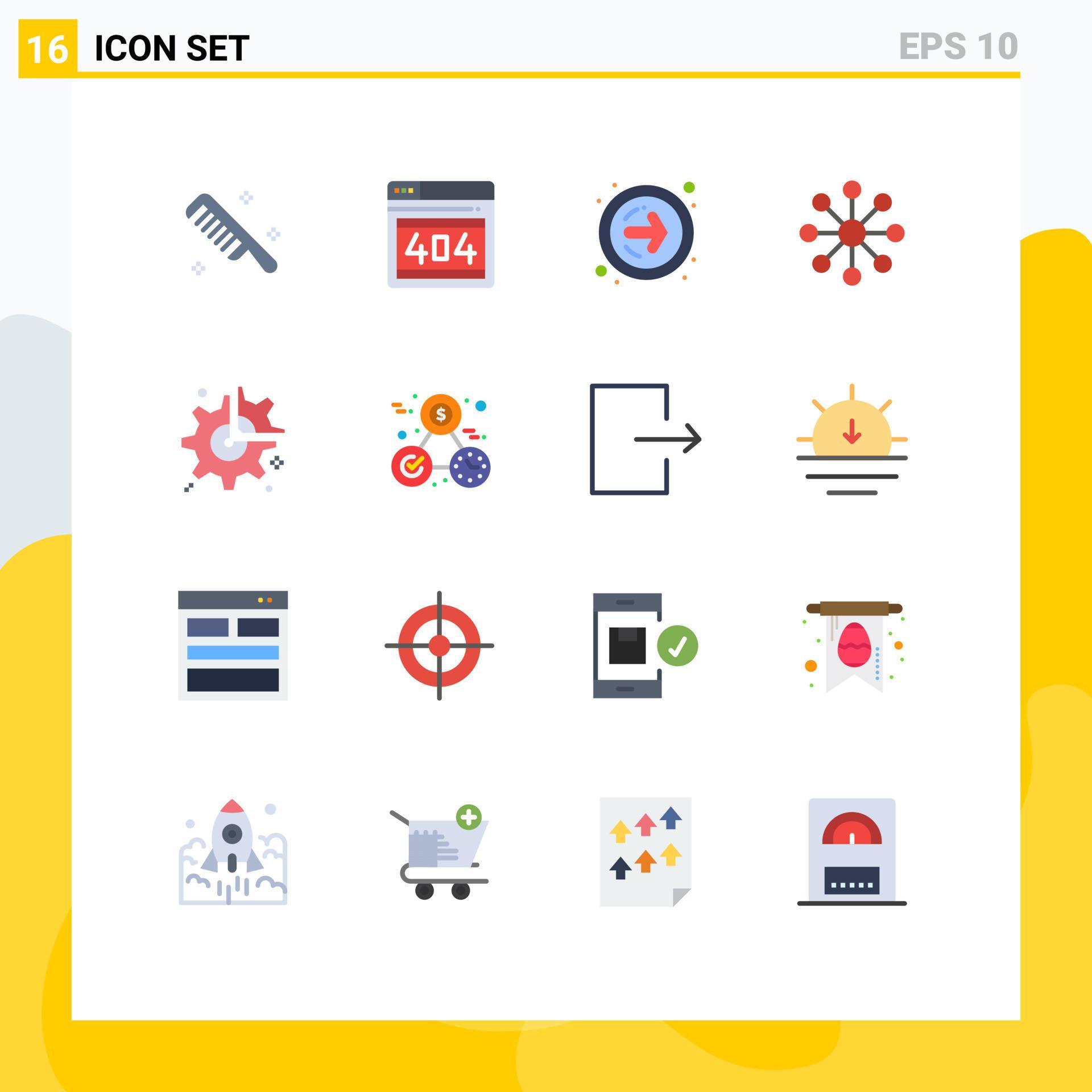 Set of 16 Modern UI Icons Symbols Signs for break cog forward arrow gear finance Editable Pack of Creative Vector Design Elements Stock Free