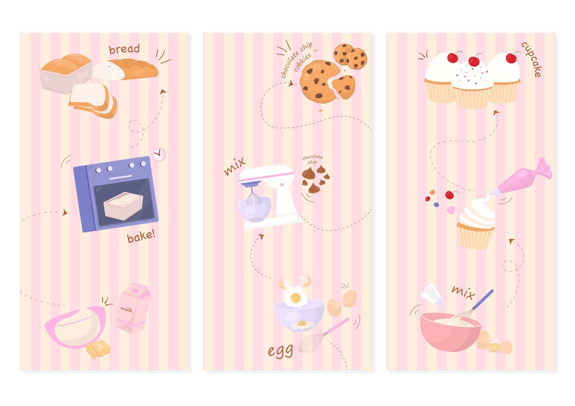 Set of bakery banners on striped background Free Vector