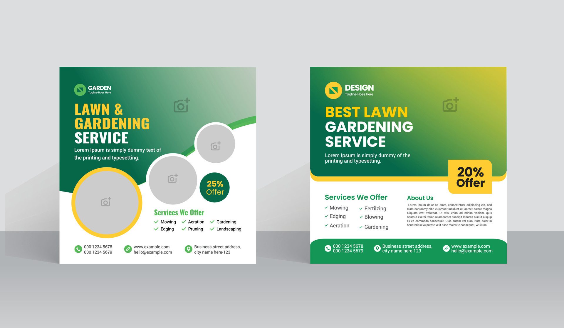 Lawn Mower Garden or Landscaping Service Social Media Post and Web Banner Template. Mowing poster design, leaflet. grass, equipment, gardener Free Vector