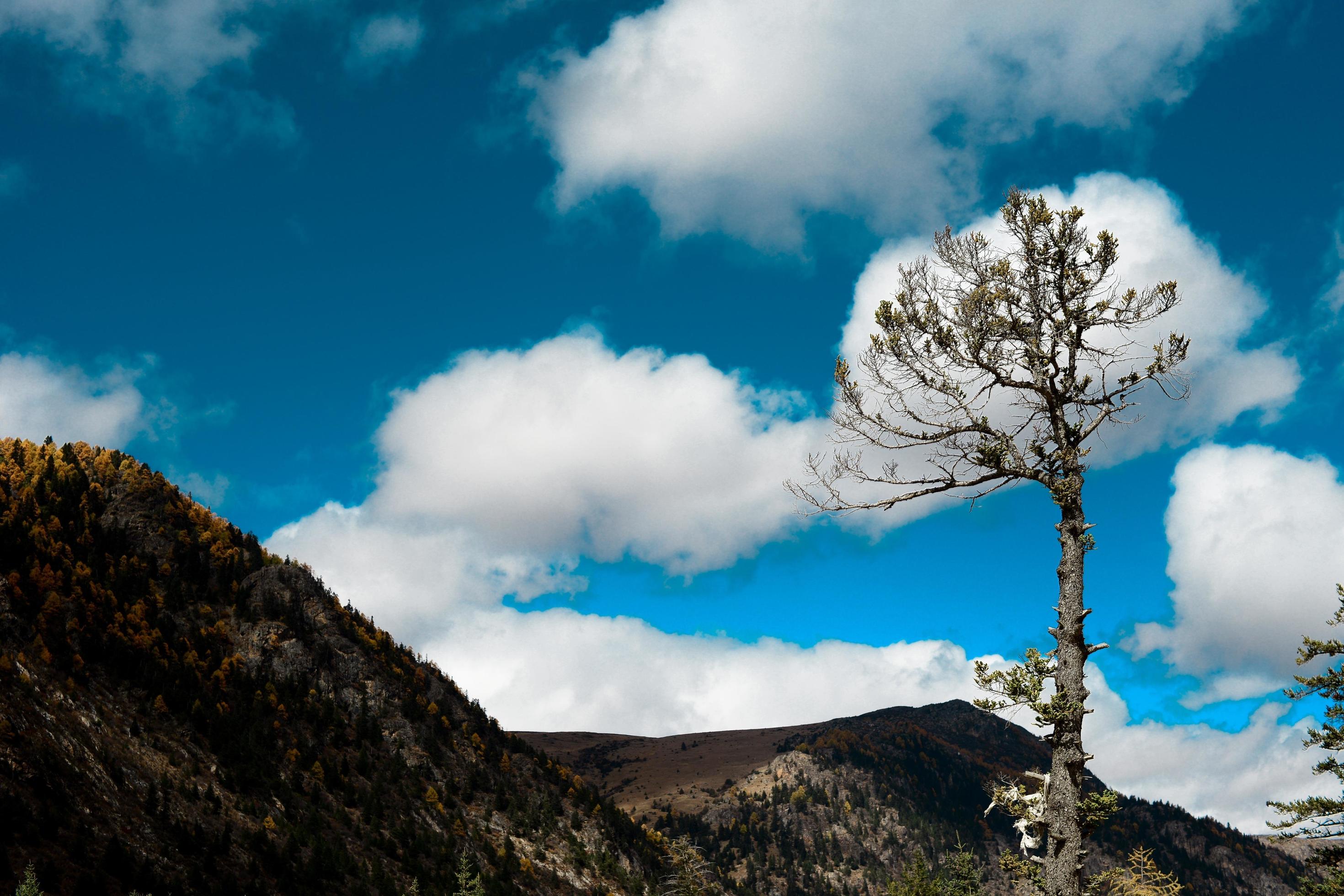 Spectacular scenery in the high mountains of western Sichuan, China, with different seasons Stock Free