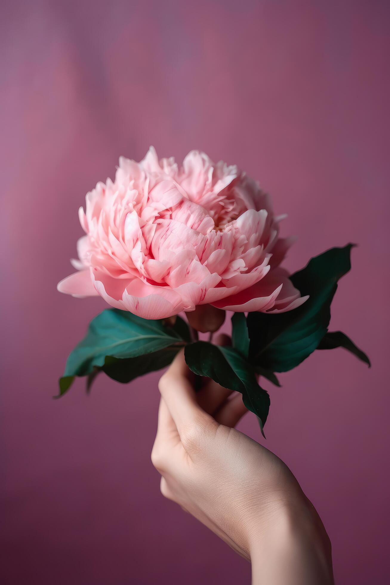 Hand with pink peony flower. Illustration Stock Free