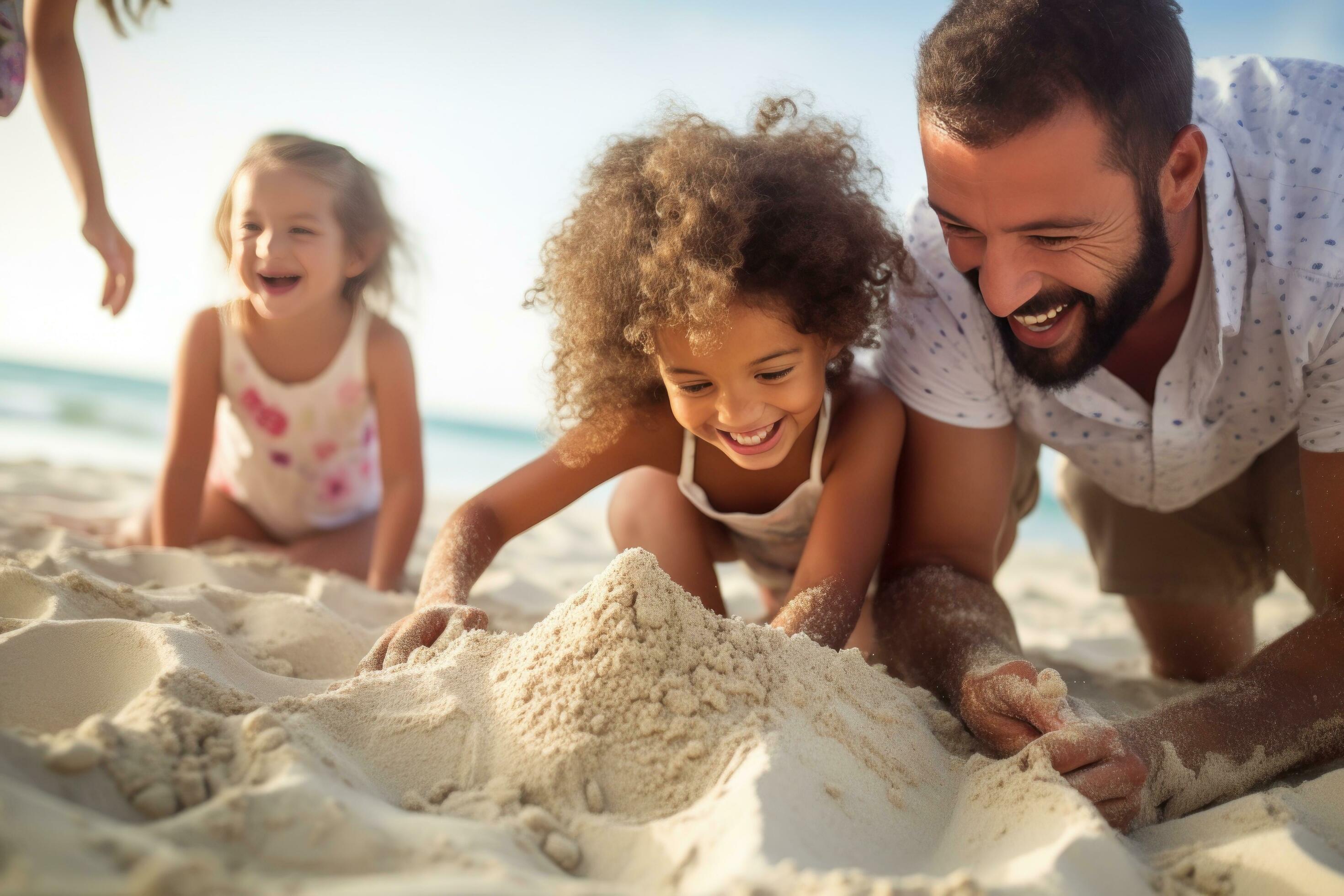 Happy family on the beach Stock Free