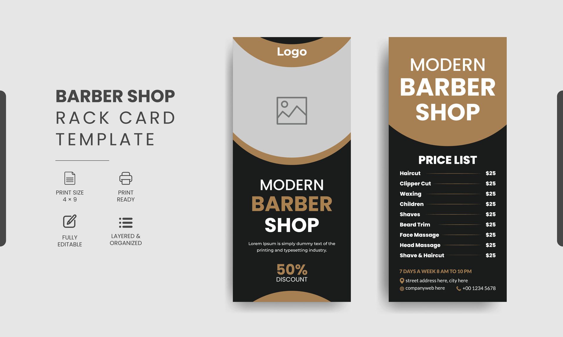 Barbershop Rack Card or Dl Flyer Roll-up Banner Template Beauty Salon Rack Card Design Free Vector