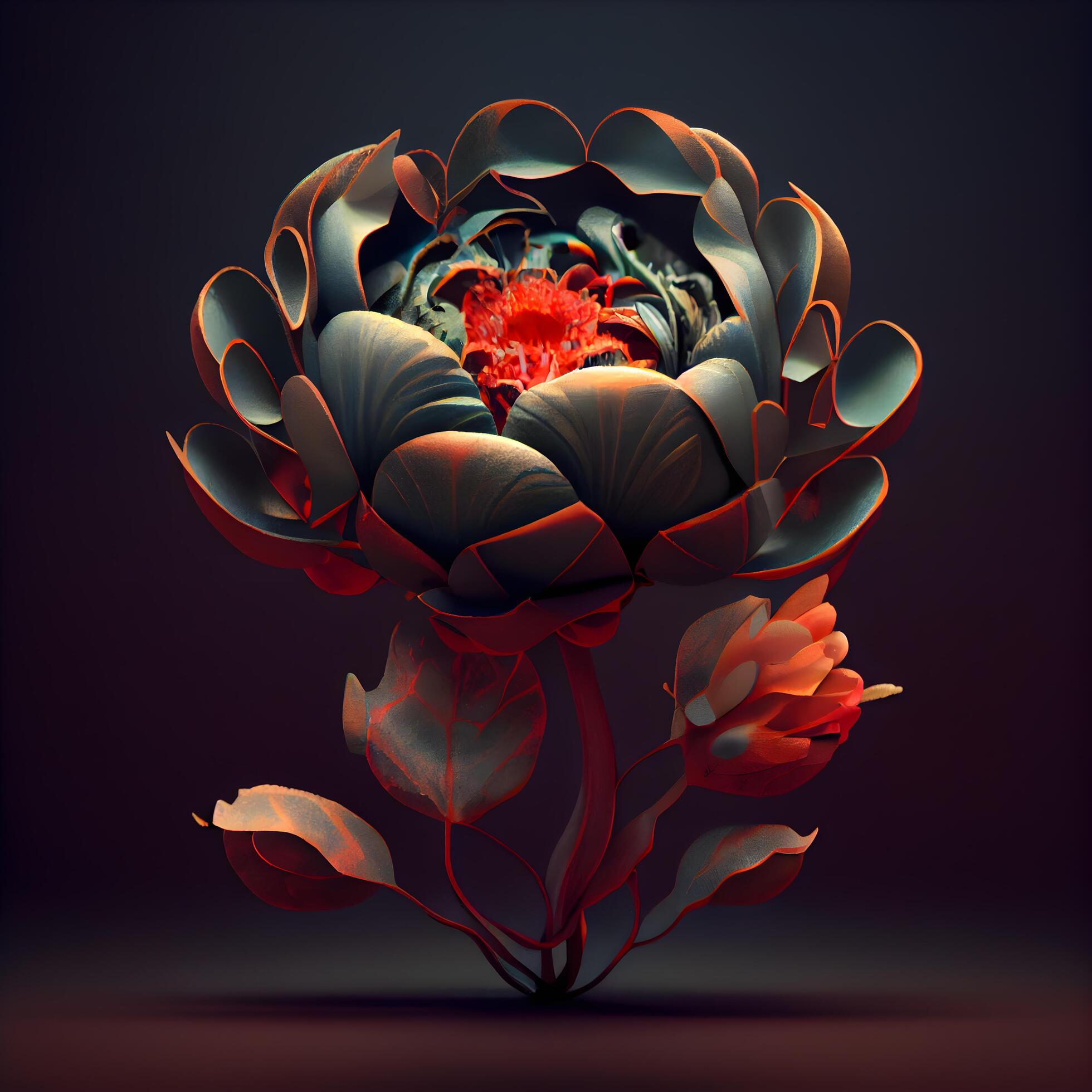 Beautiful black peony flower on dark background. 3D rendering, Image Stock Free