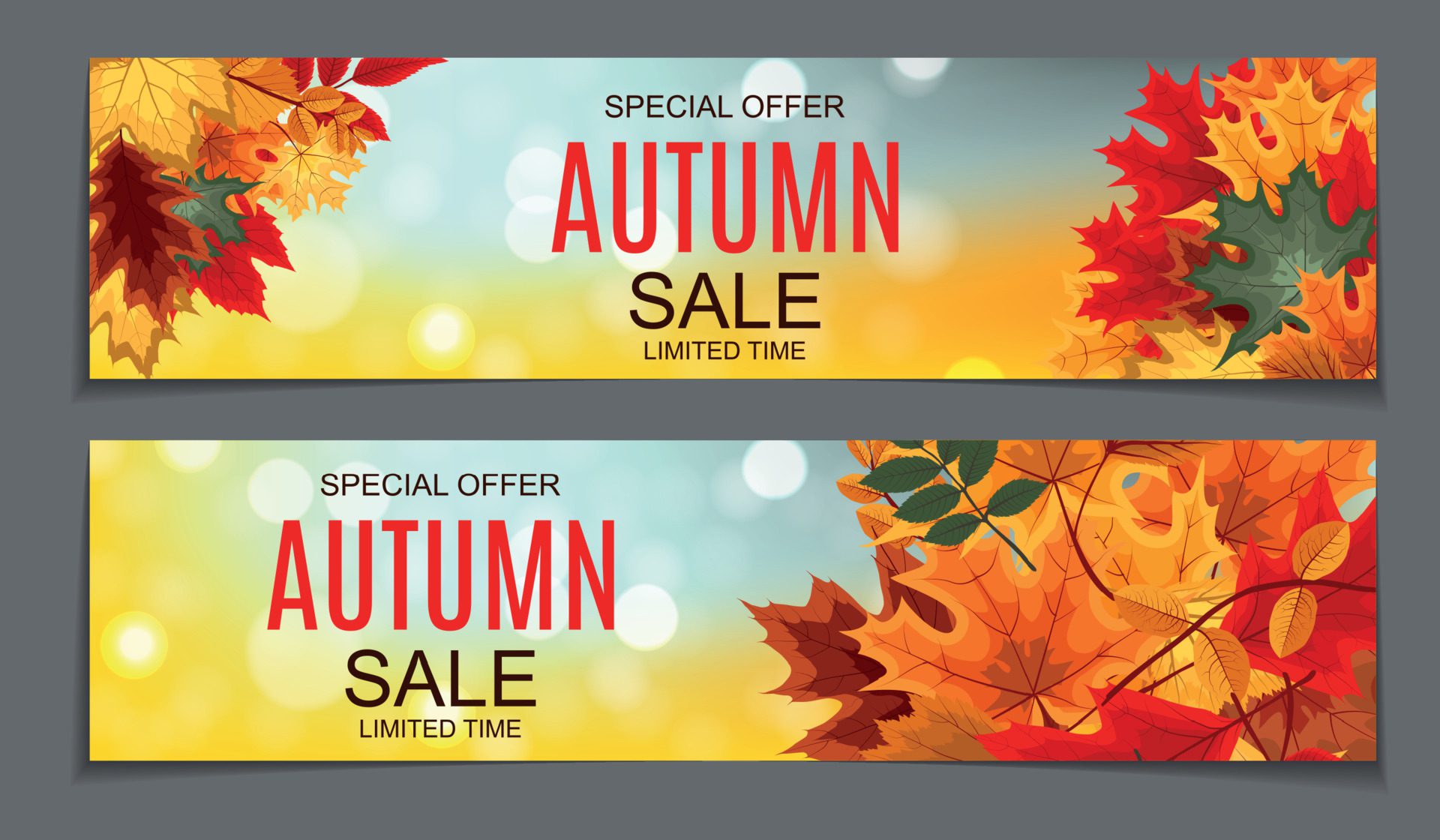 Shiny Autumn Leaves Sale Banner. Business Discount Card. Vector Illustration Free Vector