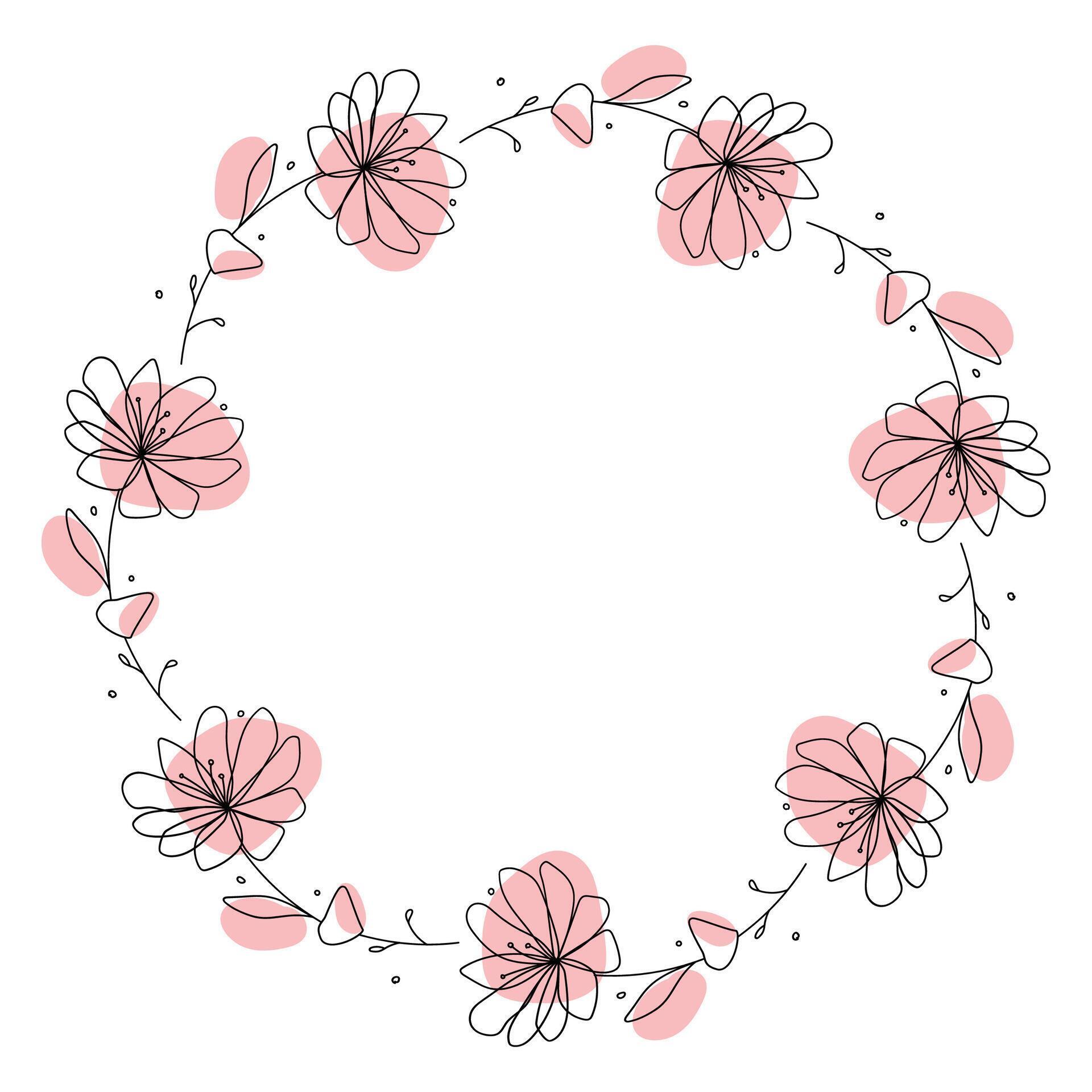 Hand drawn flowers wreath frame on white background Stock Free