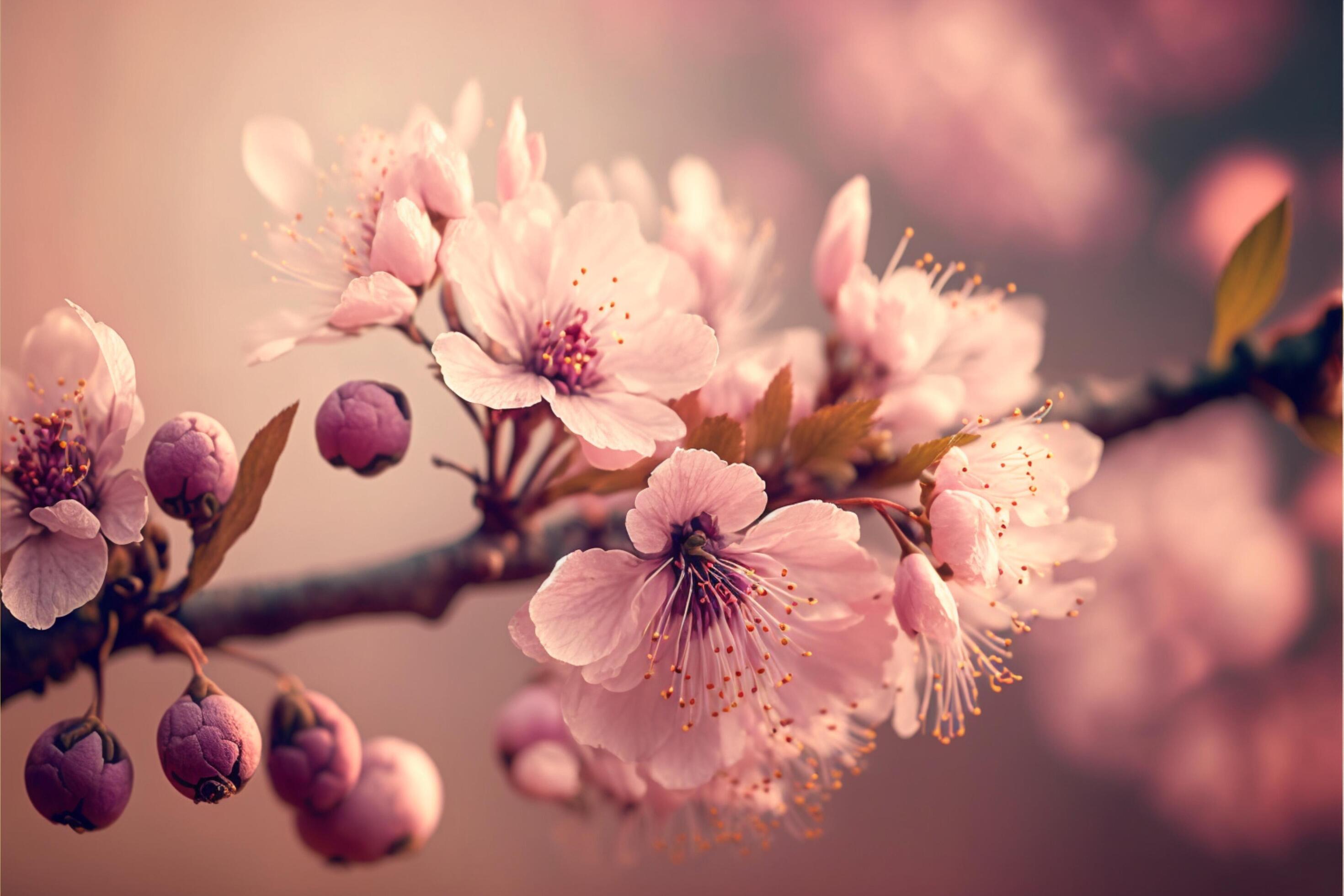 close up of a bunch of flowers on a tree. . Stock Free