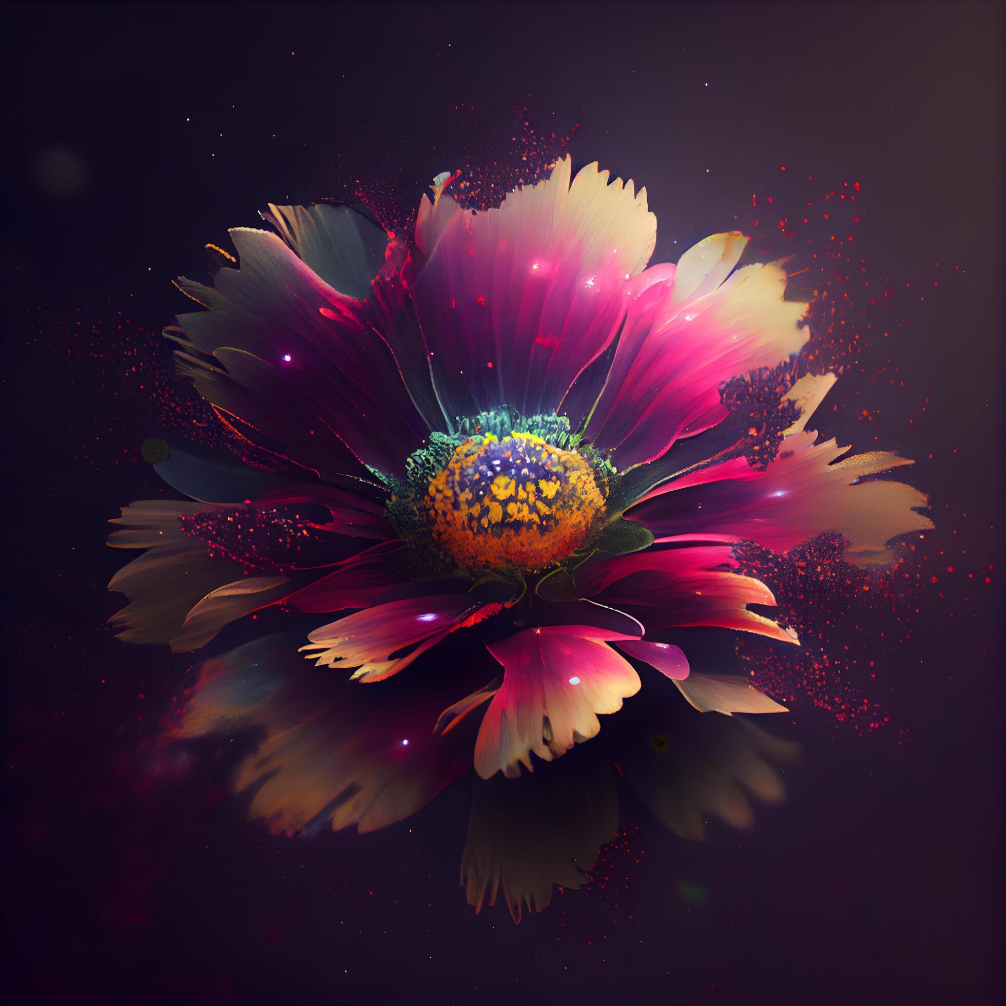 Beautiful flower on a dark background. Digital painting. 3d rendering, Image Stock Free