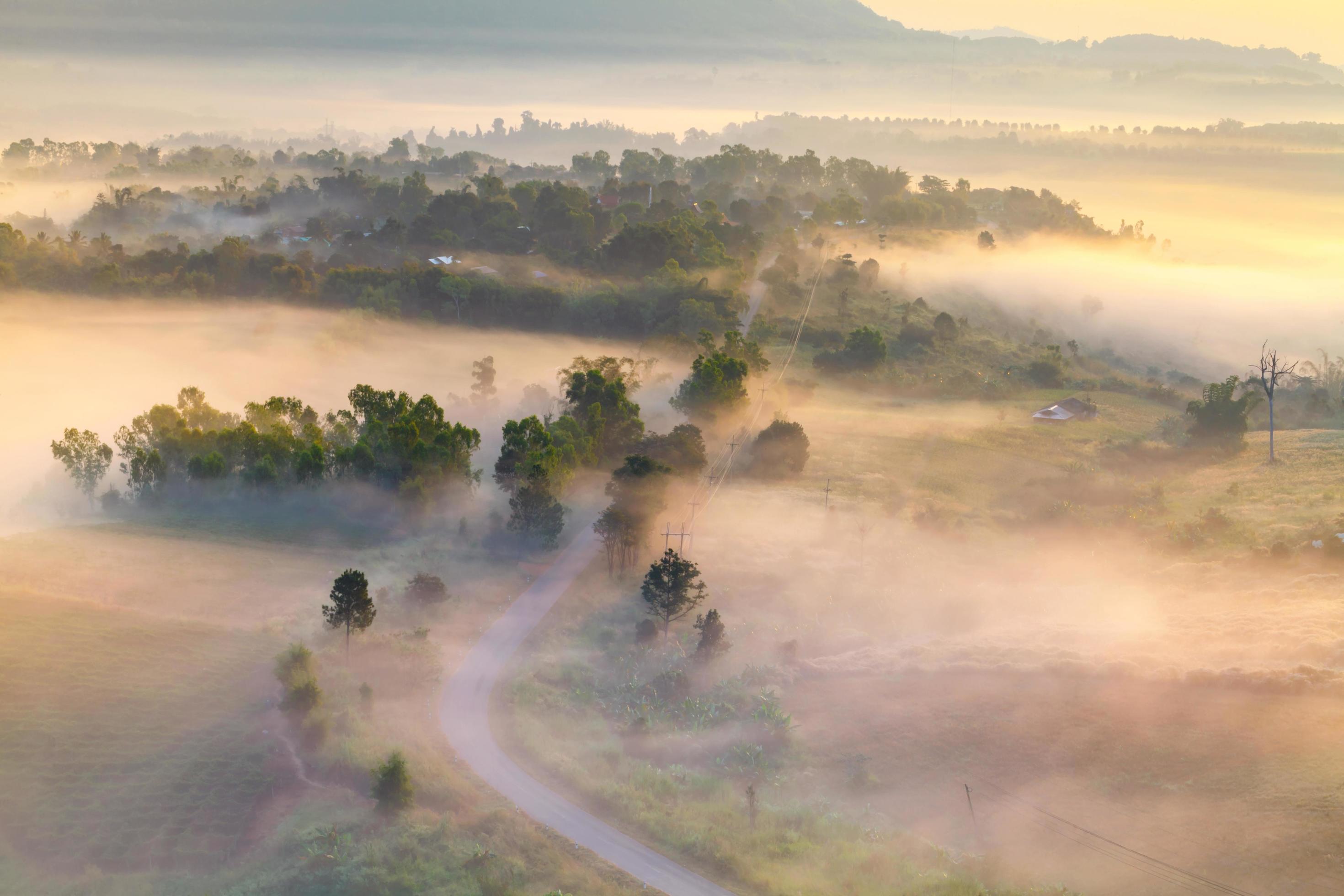 Misty morning sunrise in Khao Takhian Ngo View Point at Khao-kho Phetchabun,Thailand Stock Free