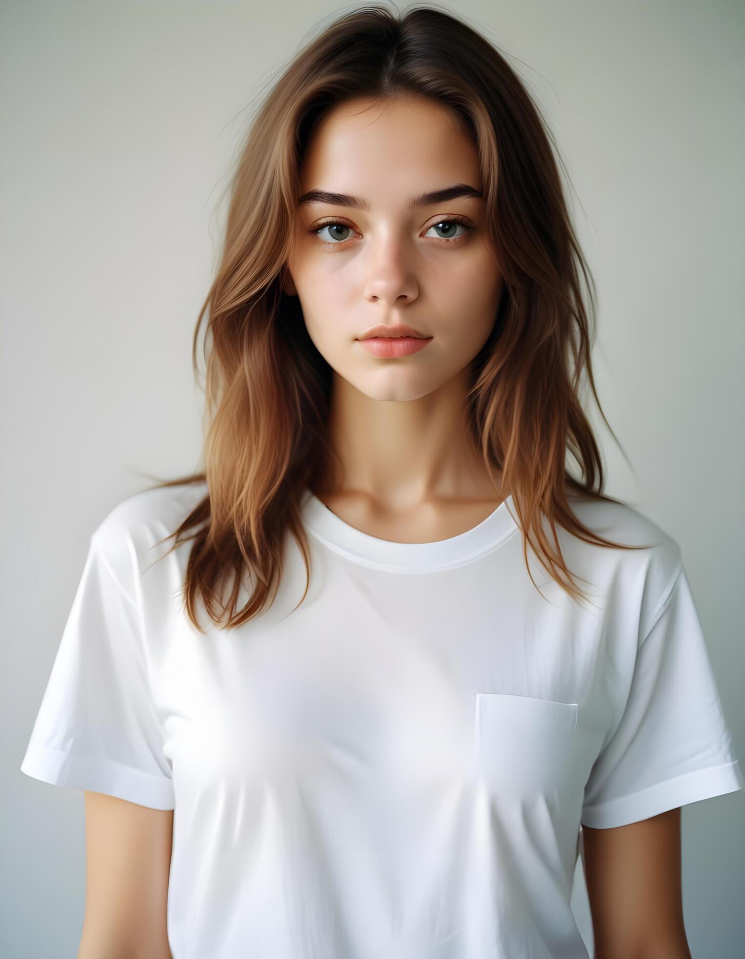 Portrait of a beautiful young woman in white t-shirt Stock Free