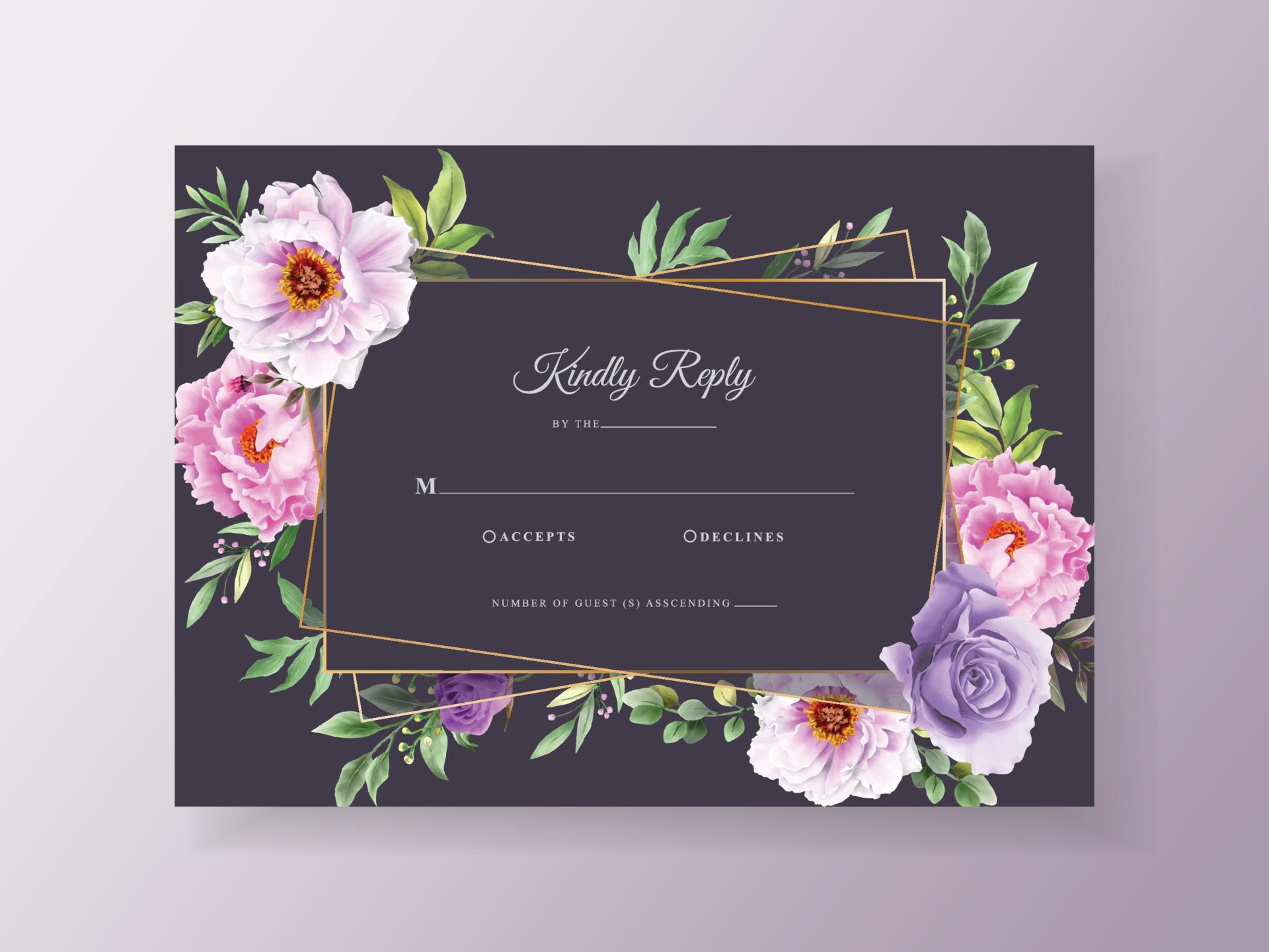 Vintage wedding invitation purple flower Stock Free