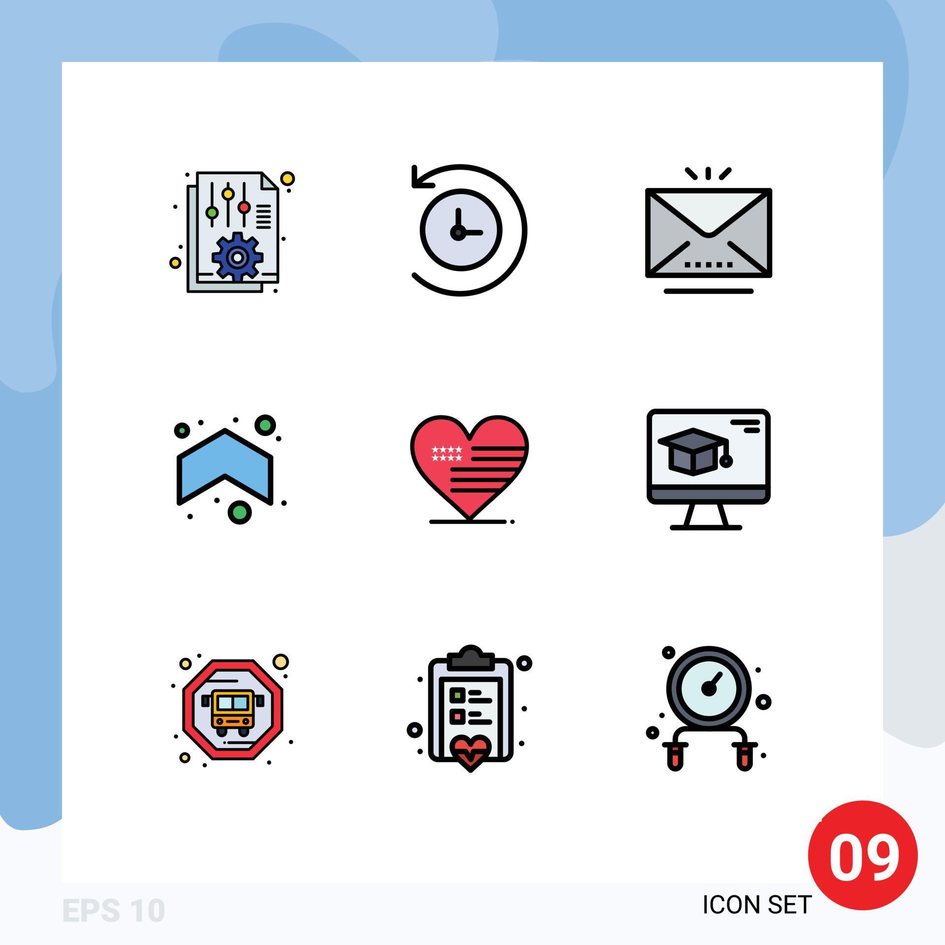 Modern Set of 9 Filledline Flat Colors and symbols such as love direction email up arrow Editable Vector Design Elements Stock Free