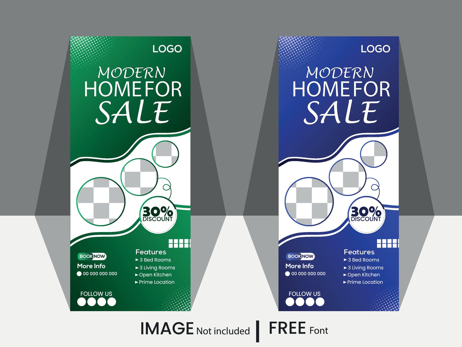 Roll up banner for real estate, home for sale real estate roll up banner, pull up banner template Free Vector