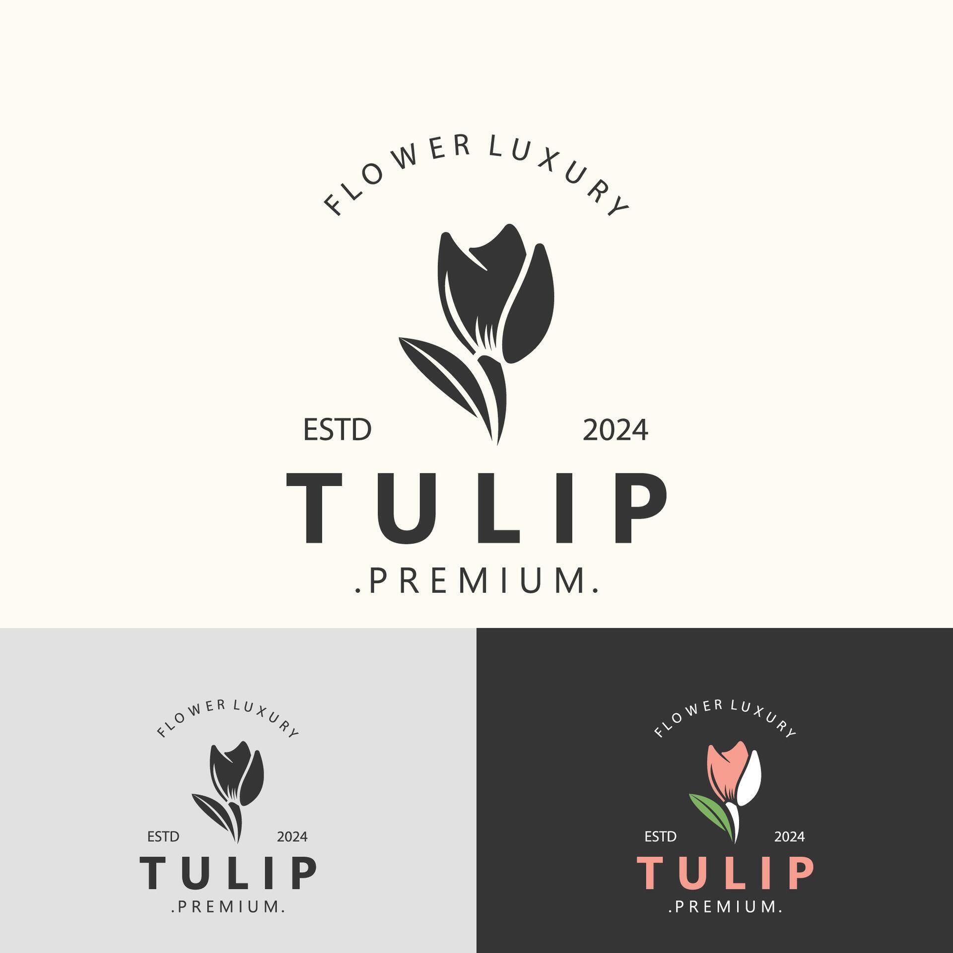 Tulip Flower logo with leaves design, suitable for fashion, beauty spa and boutique emblem business Stock Free