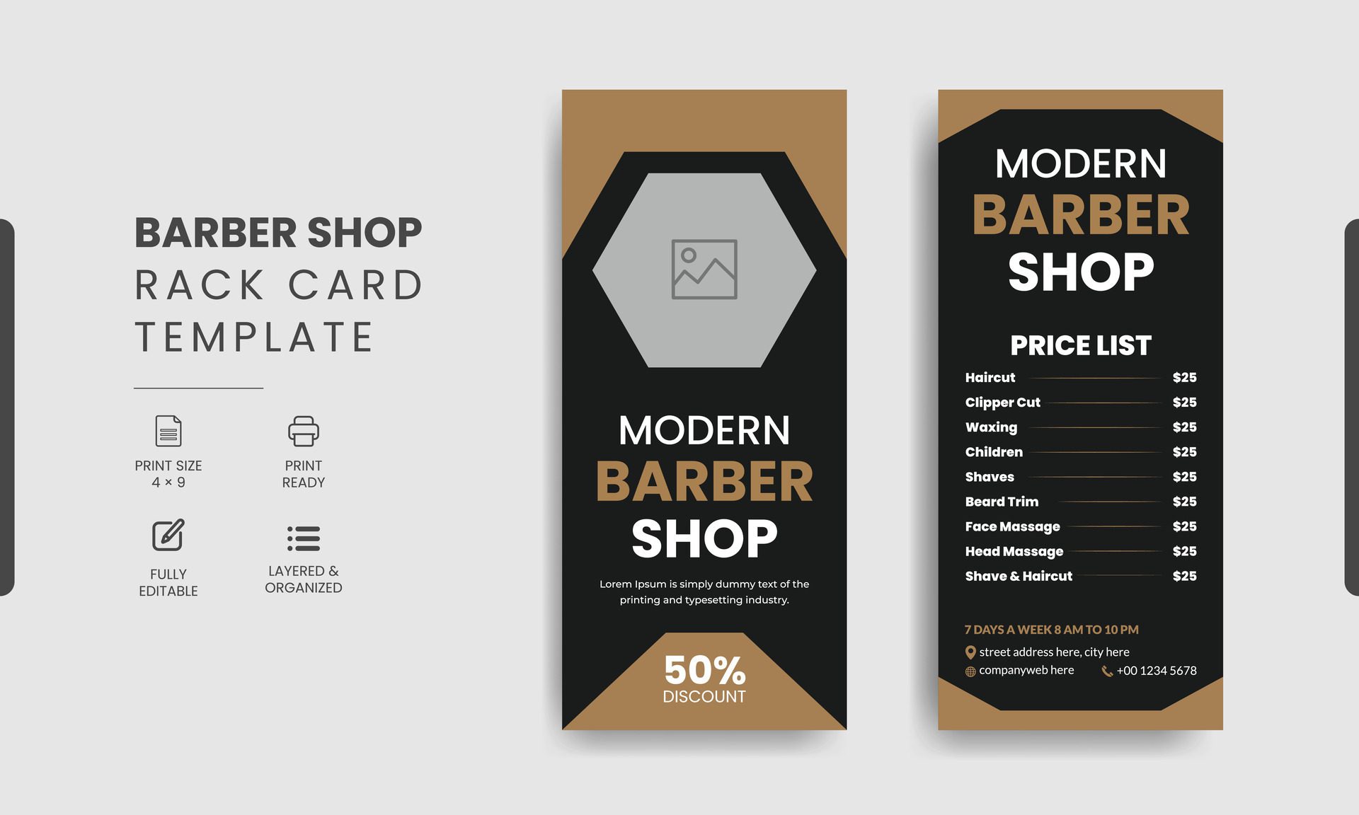 Barbershop Rack Card or Dl Flyer Roll-up Banner Template Beauty Salon Rack Card Design Free Vector