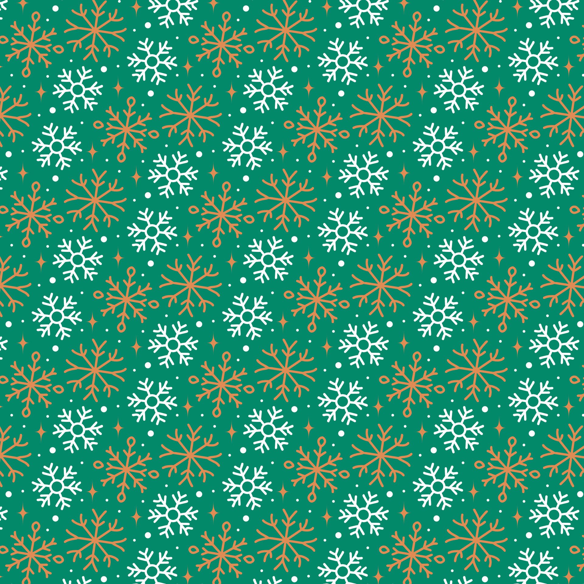 Christmas snowflakes seamless pattern. White and golden snowflakes on green background. Beautiful modern winter holiday design. Free Vector