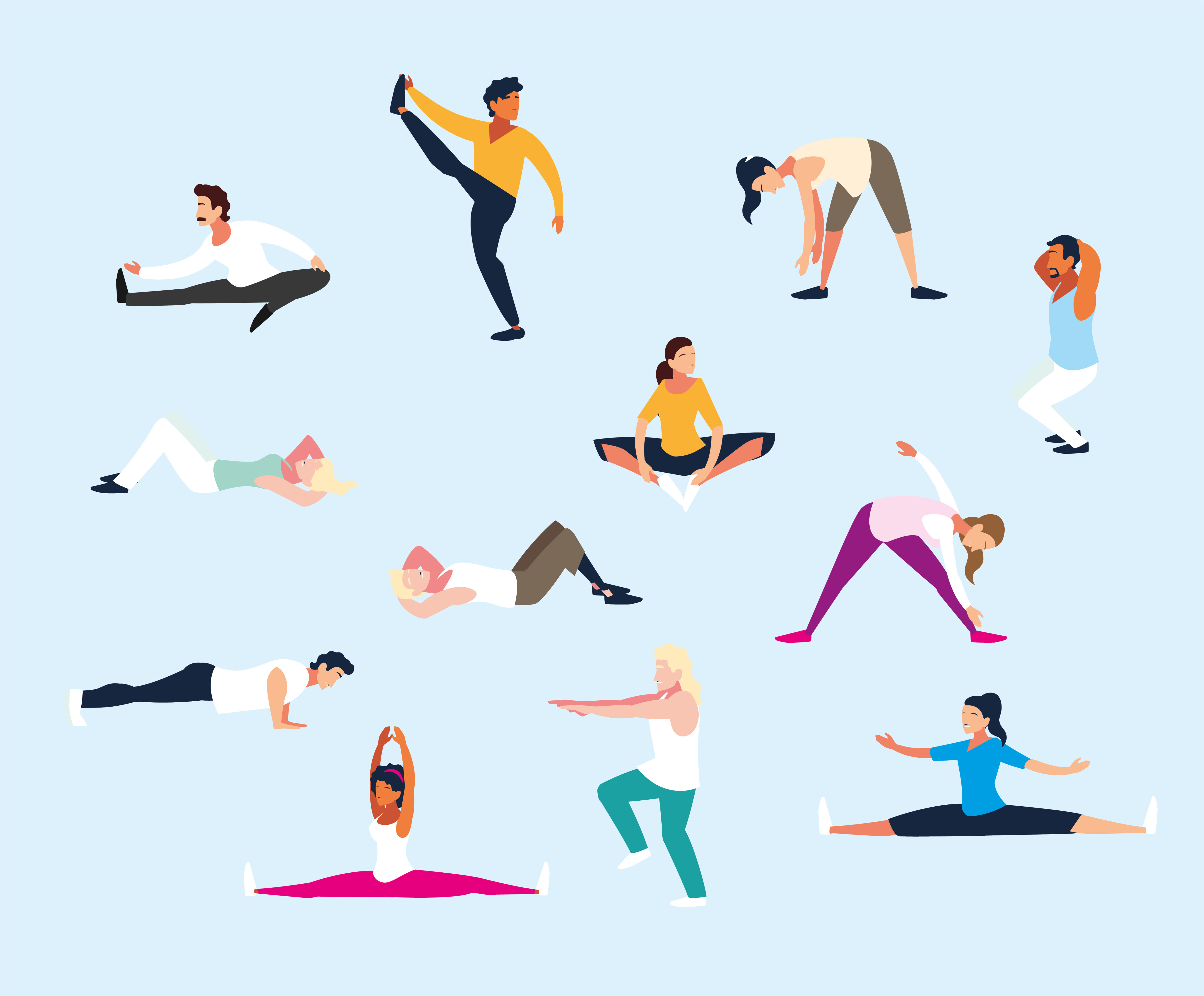 Set of people doing workout Free Vector