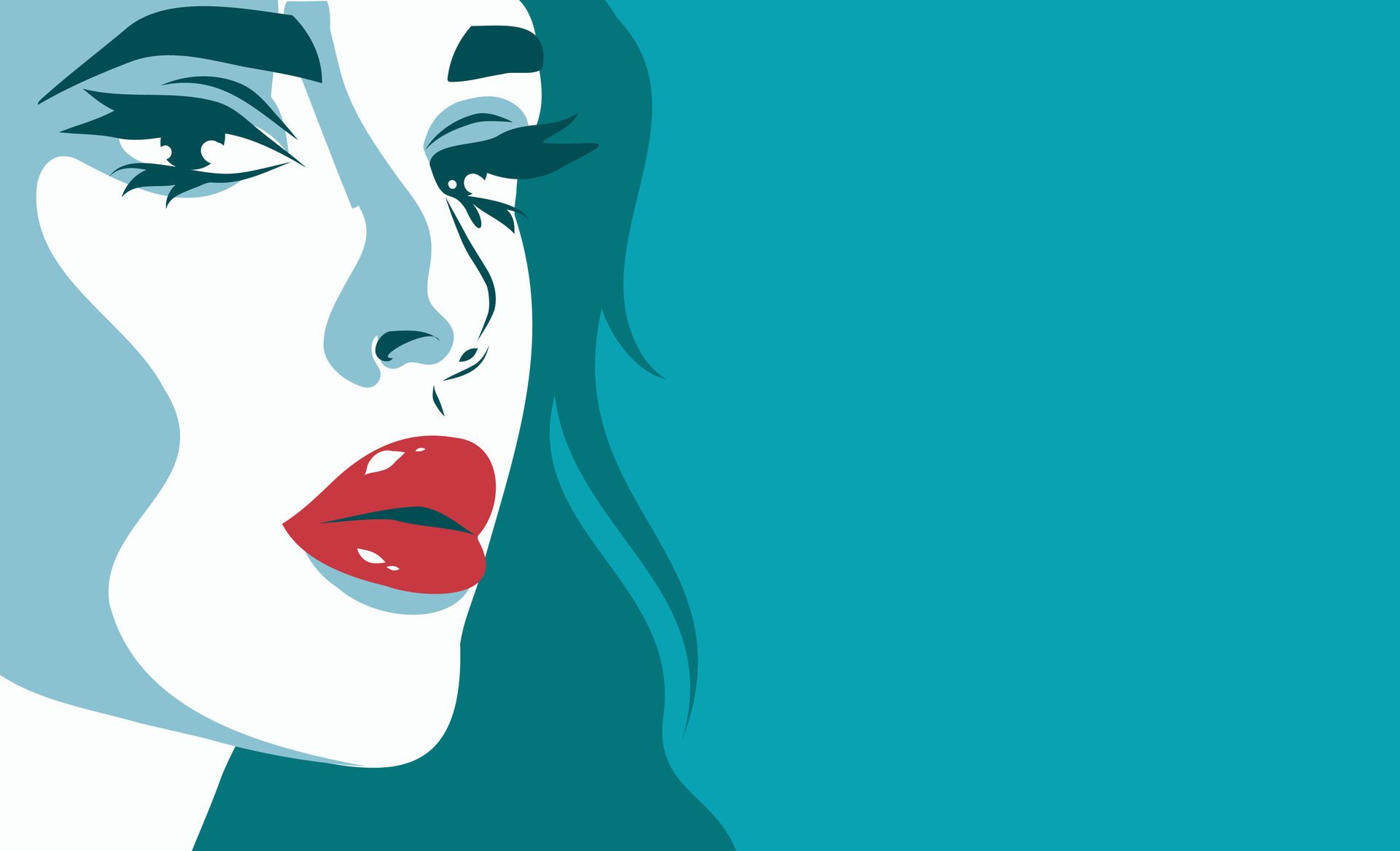 portrait banner, close-up face portrait of a woman in profile green turquoise color. Place for text. illustration of a simple flat style Free Vector