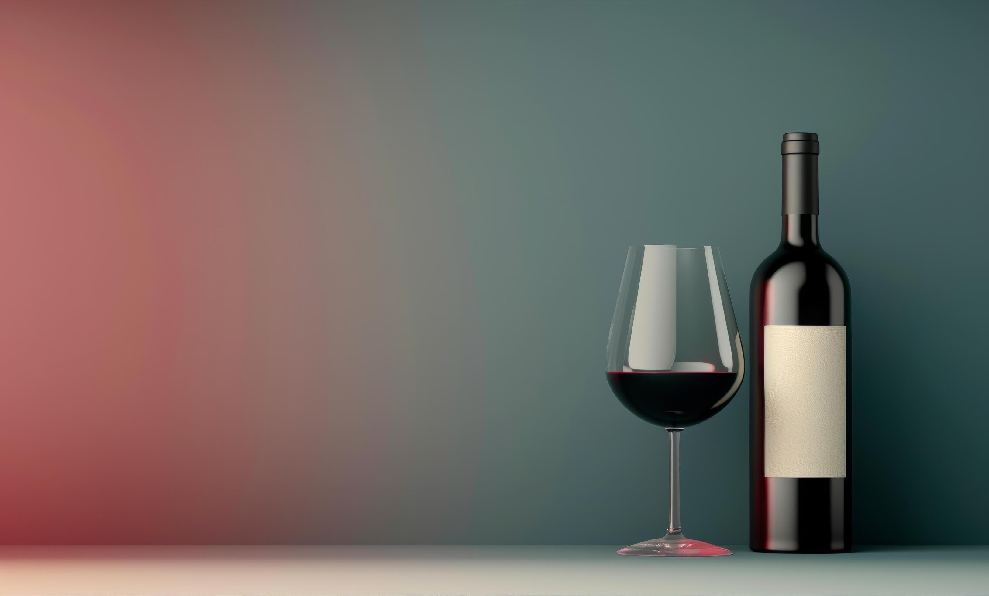 Red Wine Bottle and Glass on a Gray Background Stock Free