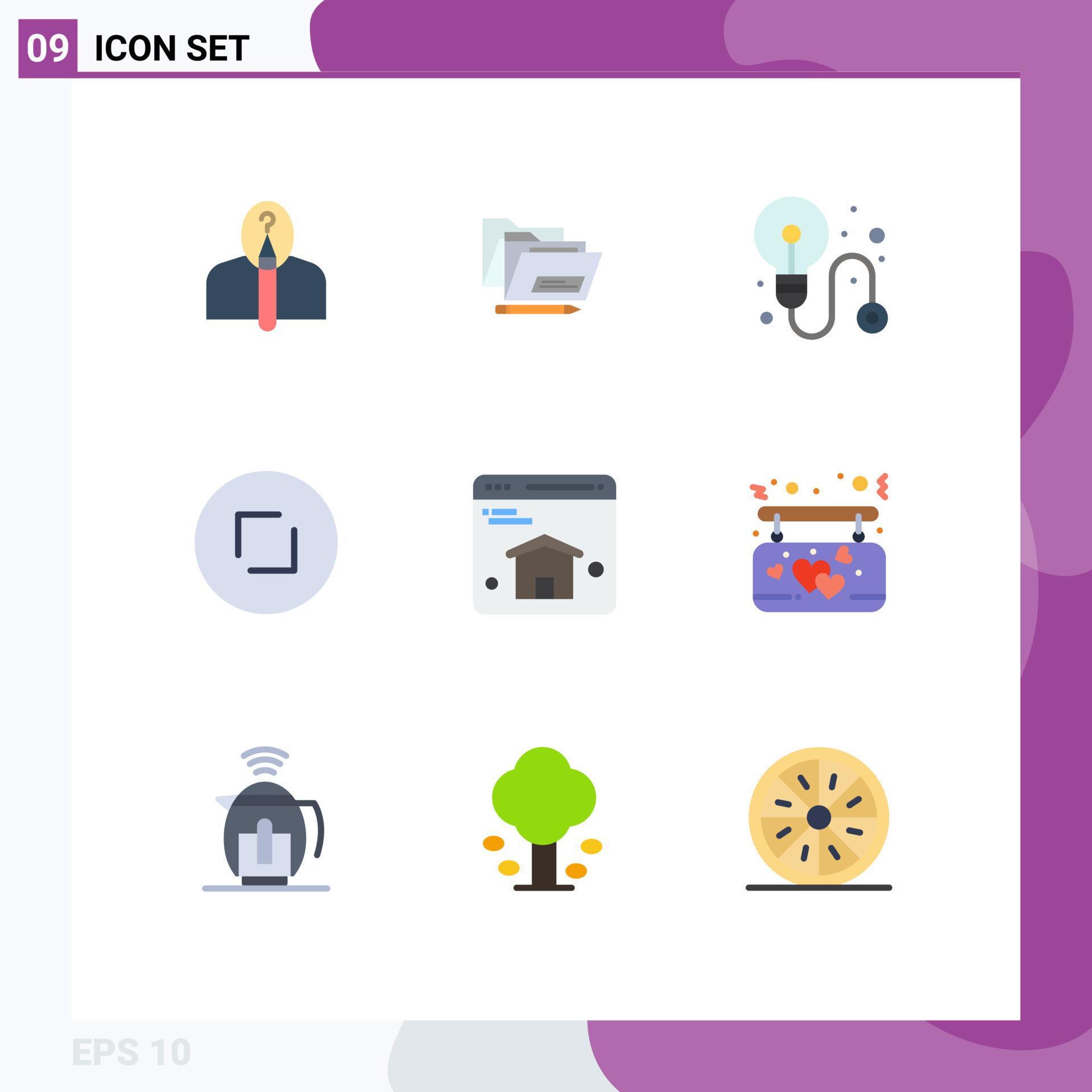 Set of 9 Modern UI Icons Symbols Signs for homepage zoom safe enlarge arrows Editable Vector Design Elements Stock Free