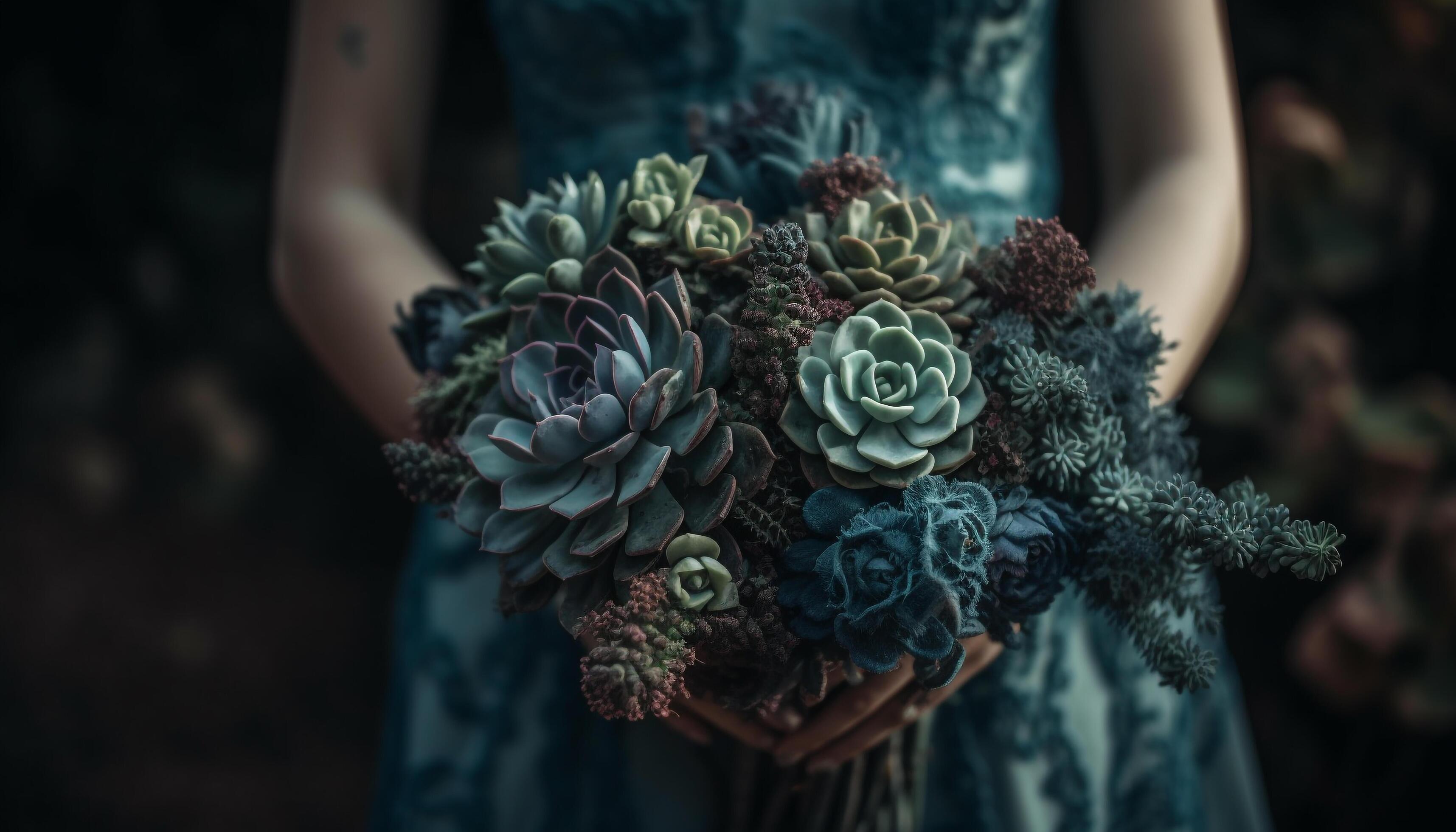 Caucasian woman holds bouquet of fresh flowers generated by AI Stock Free