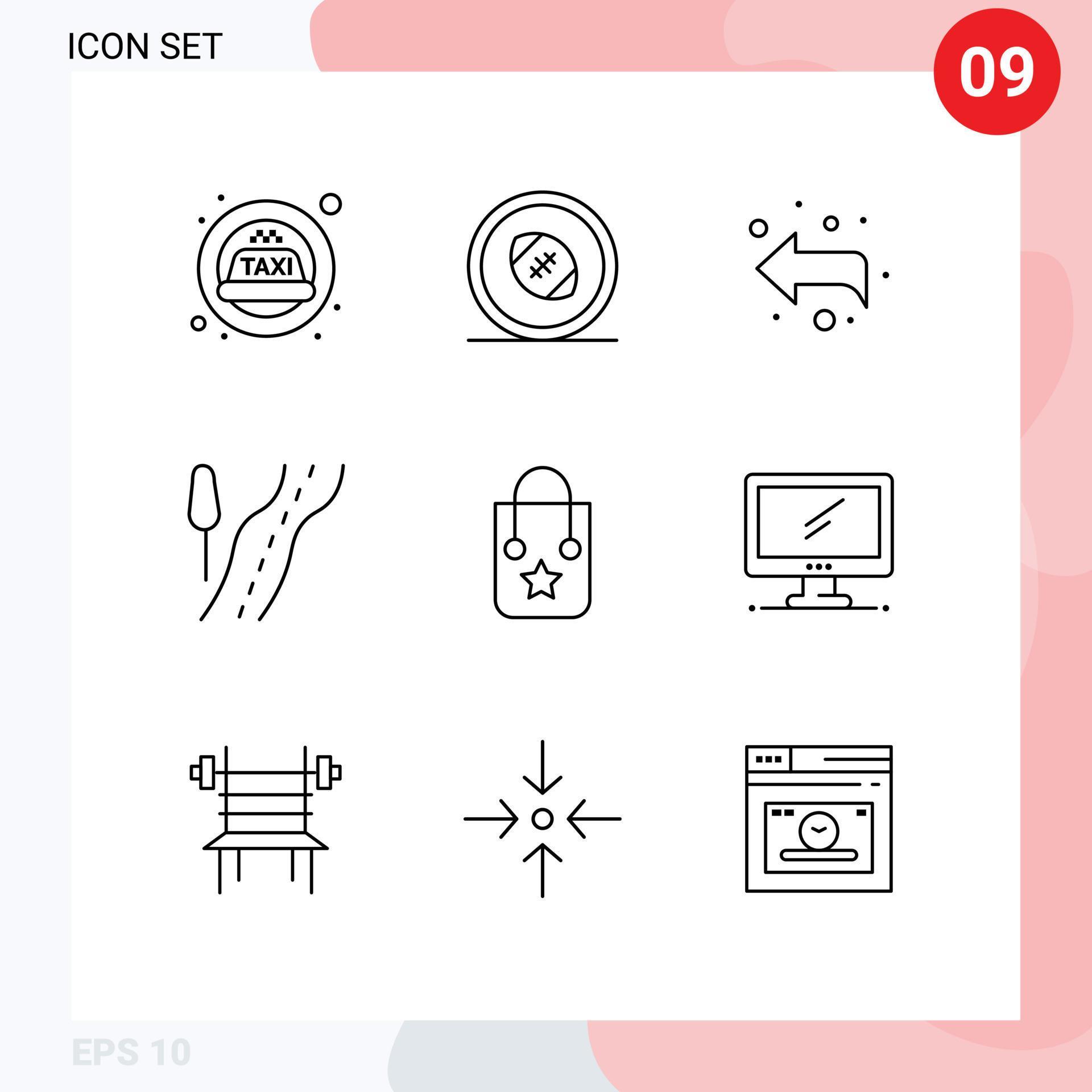 User Interface Pack of 9 Basic Outlines of journey bag arrow handbag route Editable Vector Design Elements Stock Free