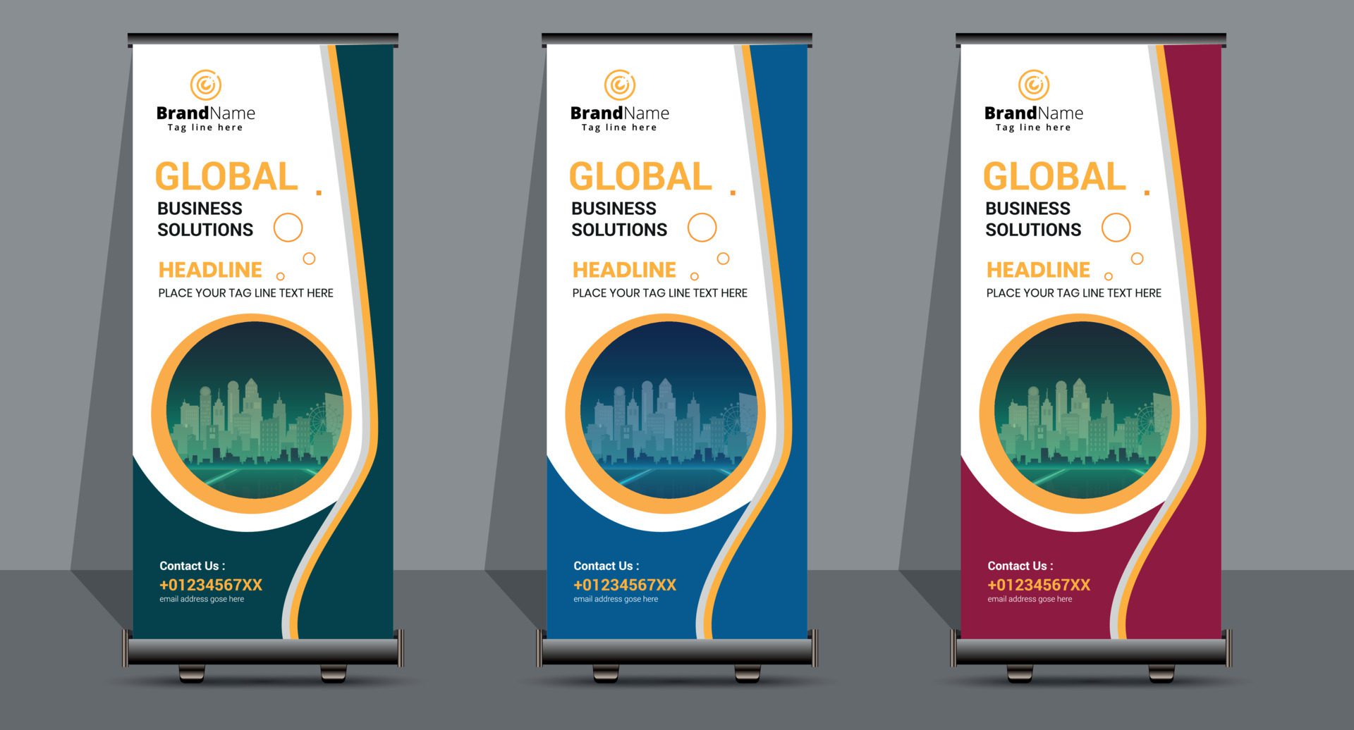 Creative Business Roll Up Signage Banner Template Design. Free Vector