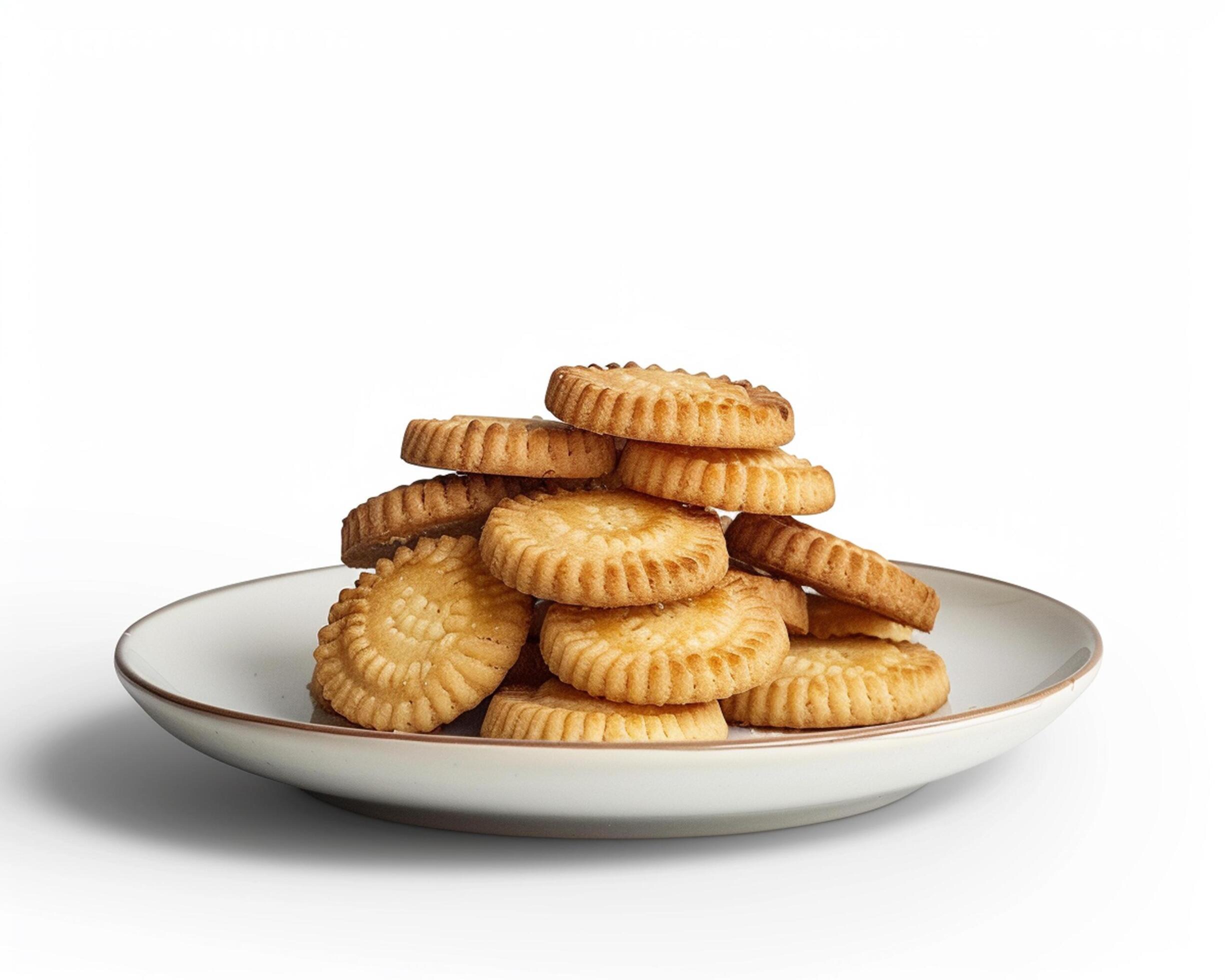 a plate of biscuits on a white background Stock Free