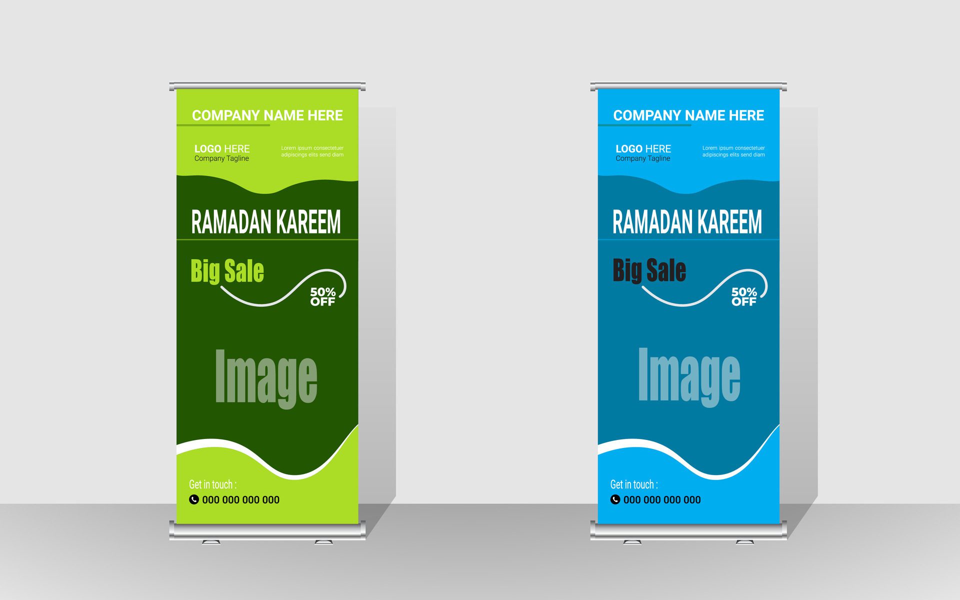 Roll up banner with a happy Ramadan design. unique meal banner for Ramadan. Rollup template for food menus. Free Vector